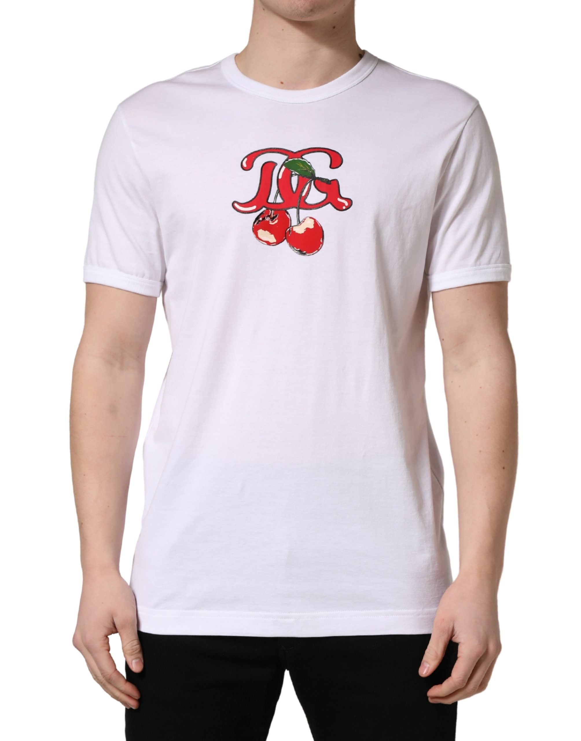 Dolce & Gabbana White DG Cherries Cotton Crew Neck  T-shirt