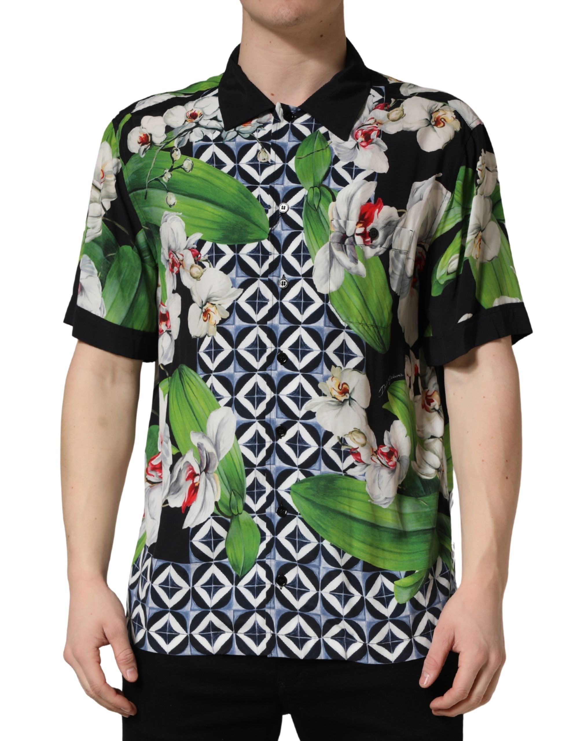 Dolce & Gabbana Multicolor Tropical Orchid Print Men Shirt