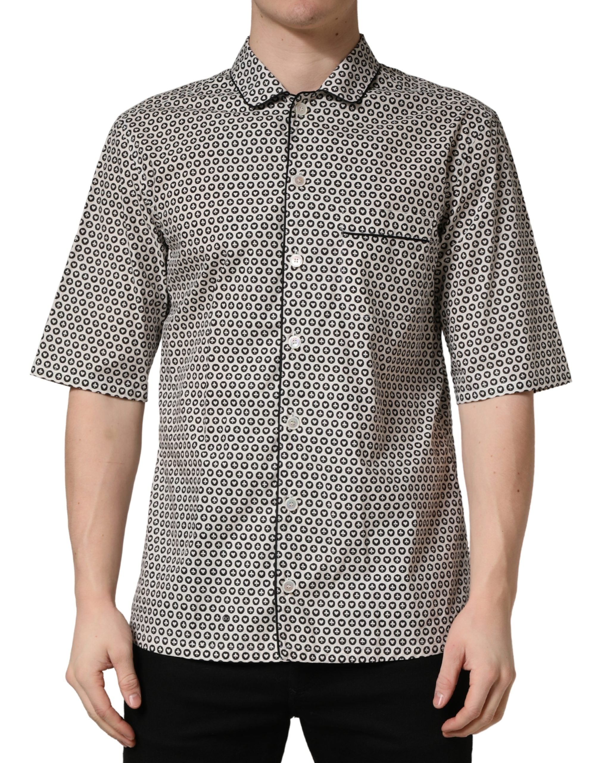 Dolce & Gabbana Black White Geometric Pattern Collared Shirt