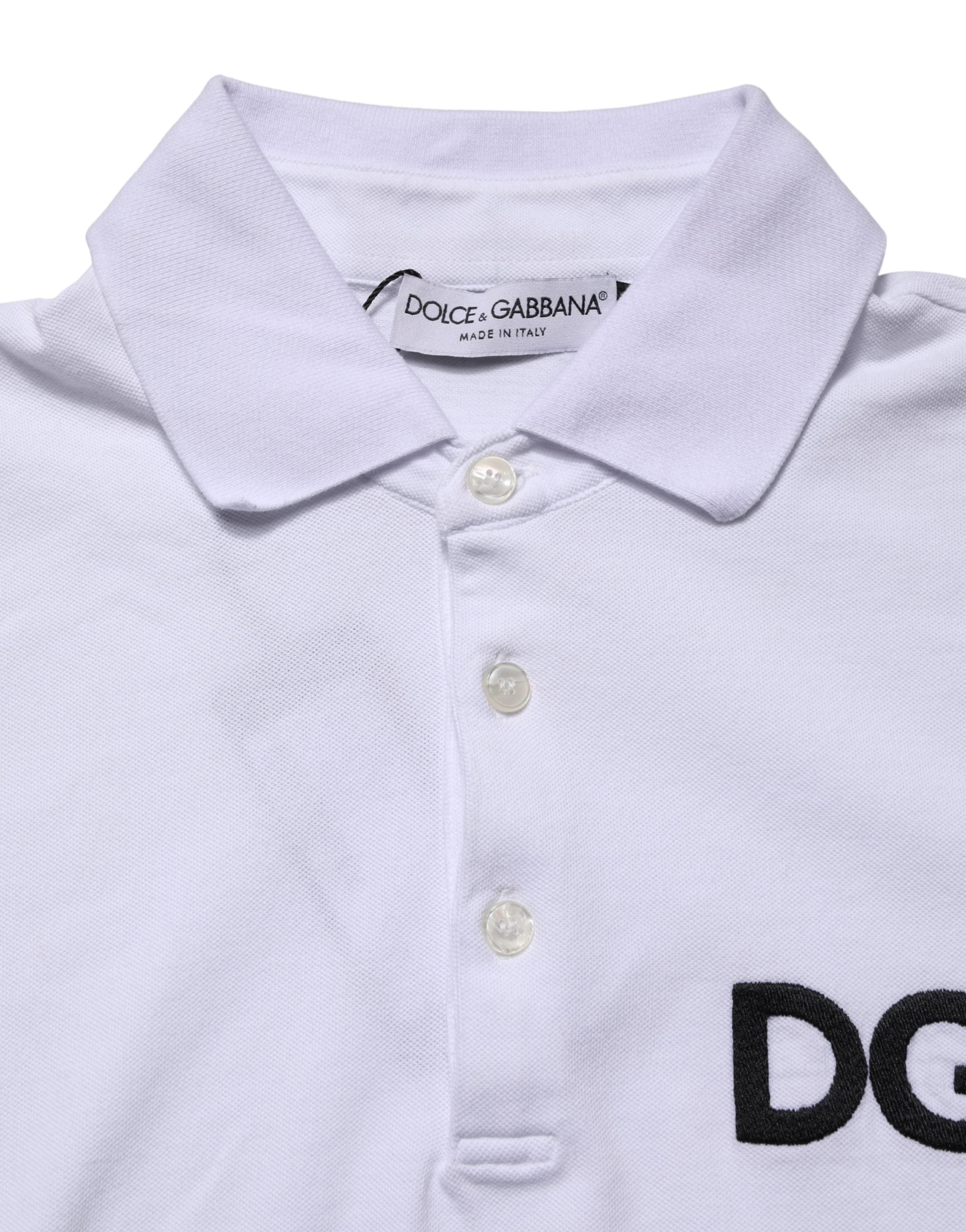 Dolce & Gabbana White Logo Embroidered Cotton Polo T-shirt