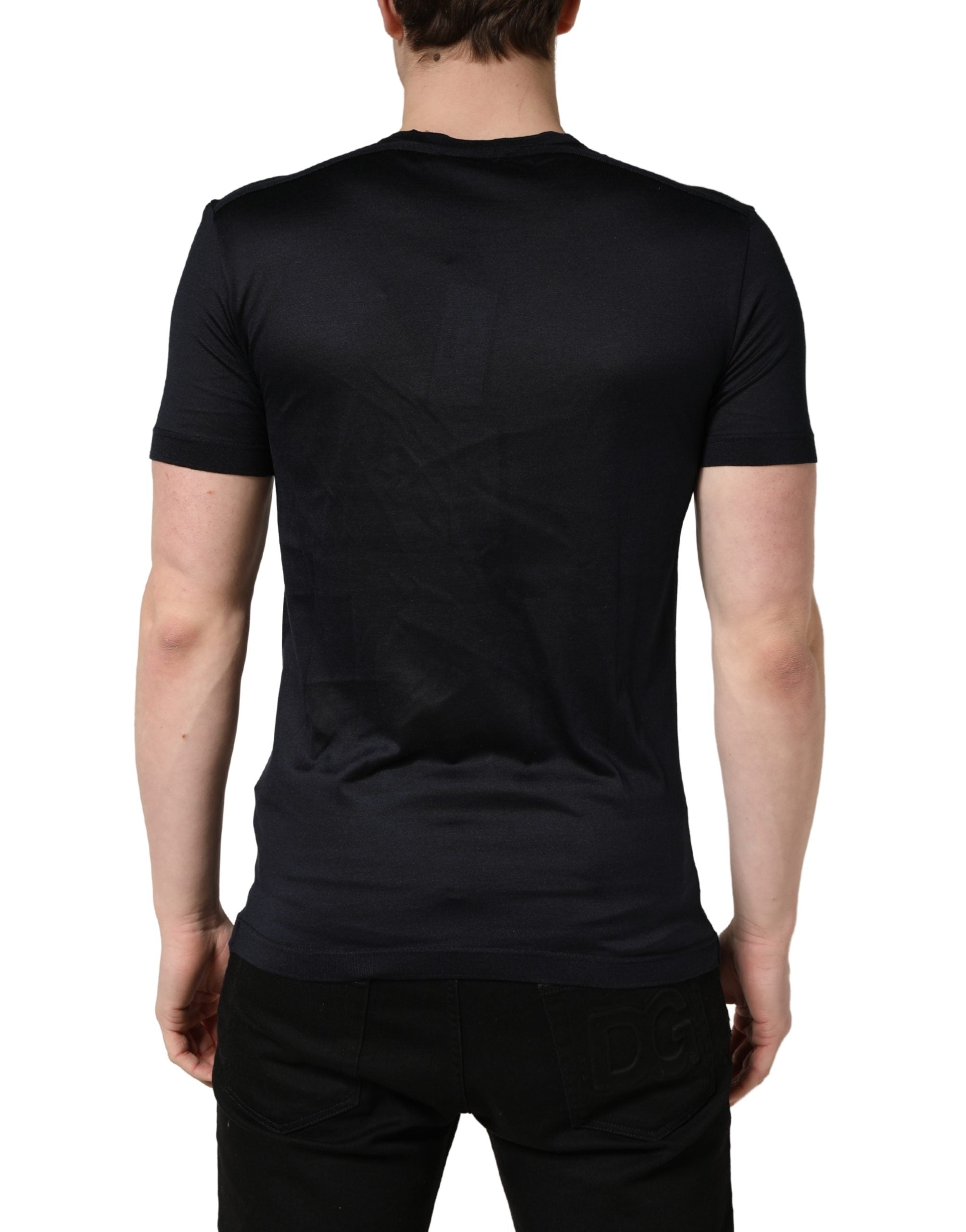 Dolce & Gabbana Dark Blue DG Logo Silk Men Crew Neck T-shirt
