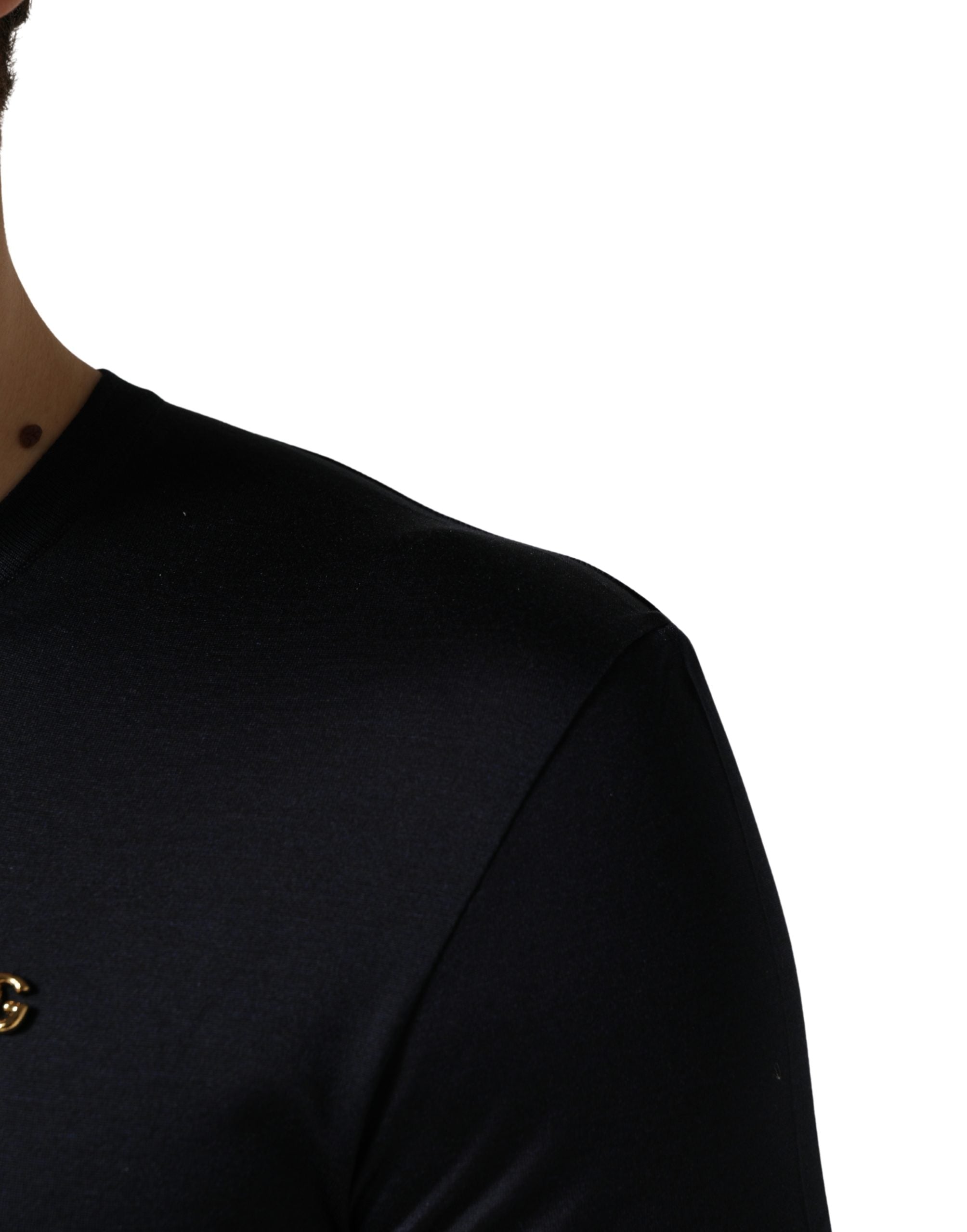 Dolce & Gabbana Dark Blue DG Logo Silk Men Crew Neck T-shirt