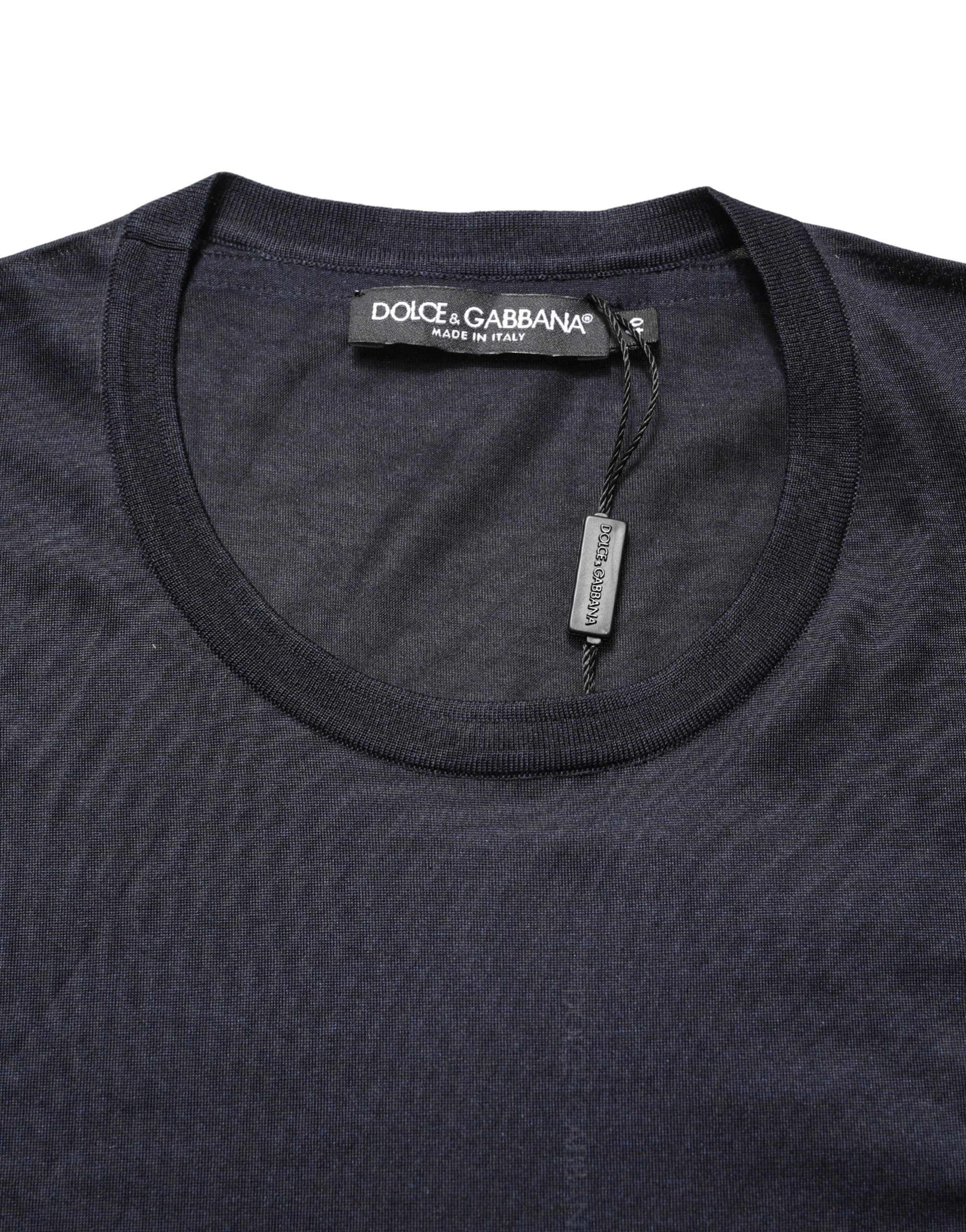 Dolce & Gabbana Dark Blue DG Logo Silk Men Crew Neck T-shirt