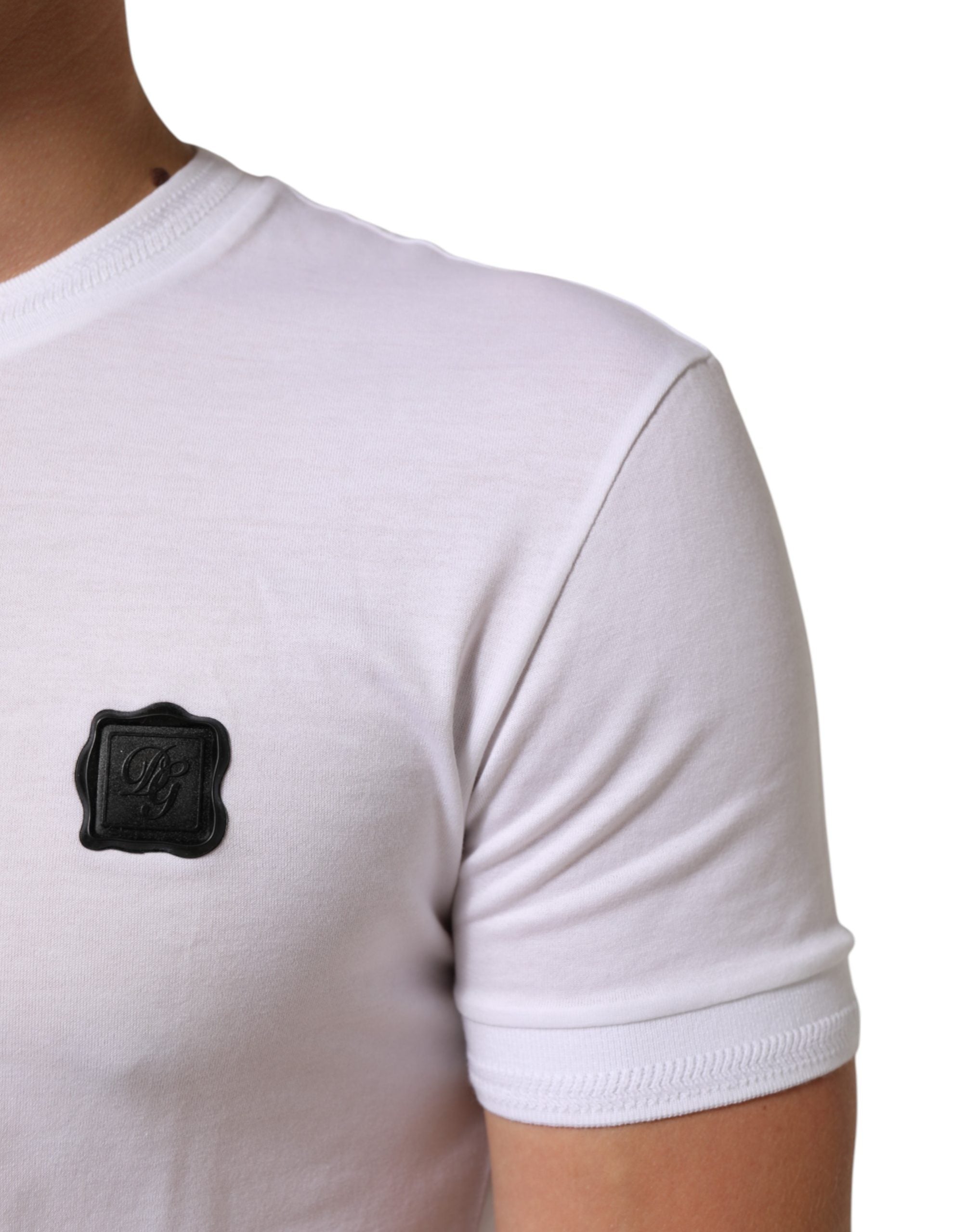 Dolce & Gabbana White Logo Patch Cotton Crew Neck T-shirt