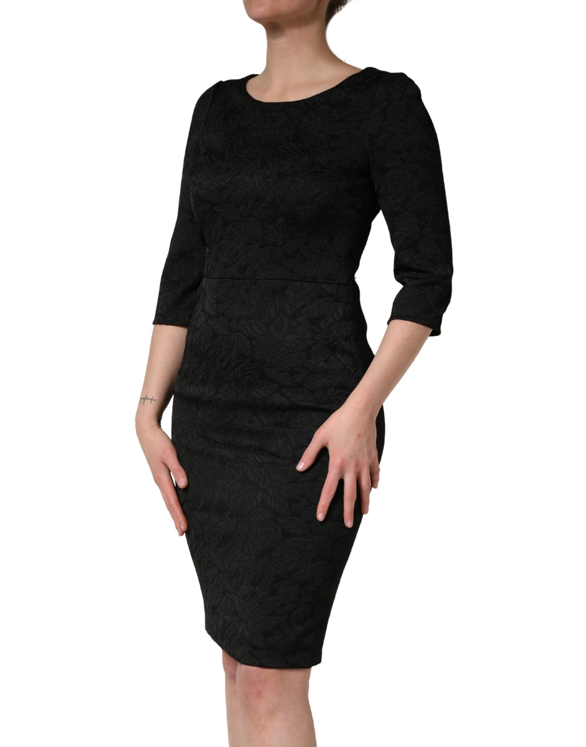 Dolce & Gabbana Black Floral Brocade Sheath Knee Length Dress