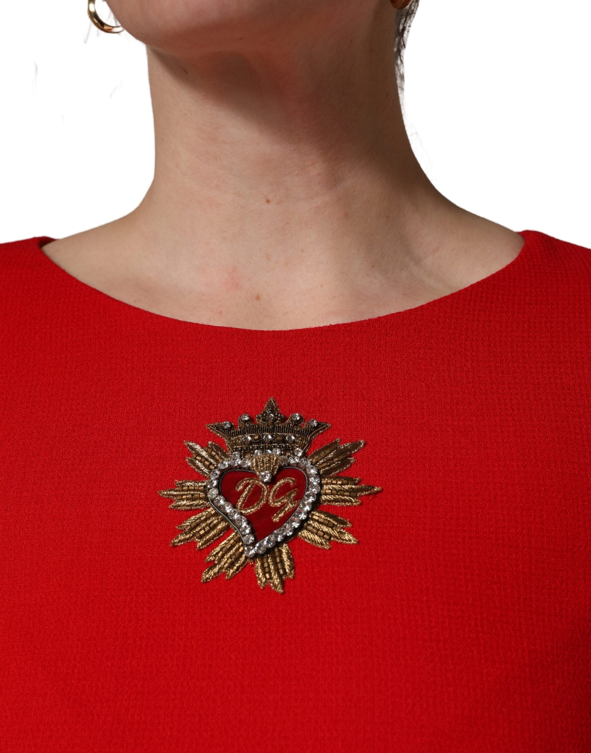 Dolce & Gabbana Red Heart Emmbellished Wool Mini  Dress