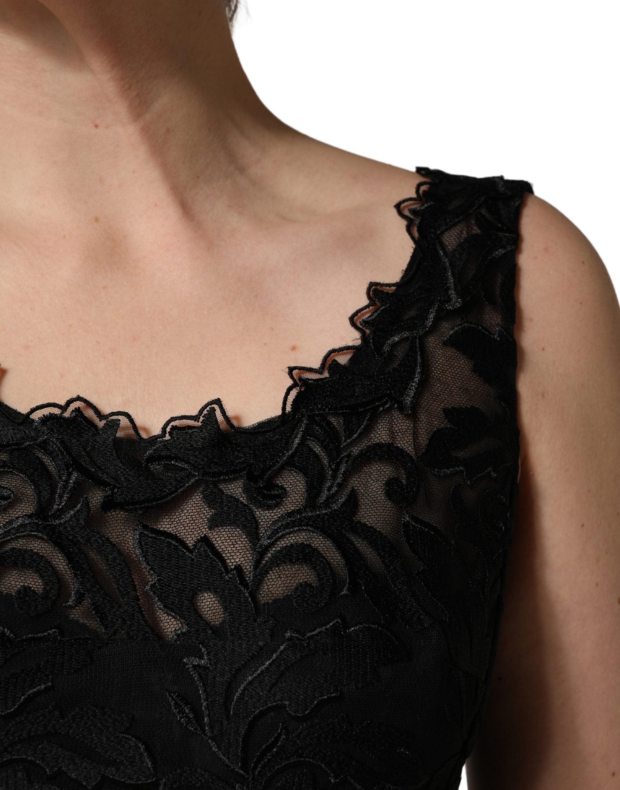 Dolce & Gabbana Black Floral Lace Evening Long Gown Dress