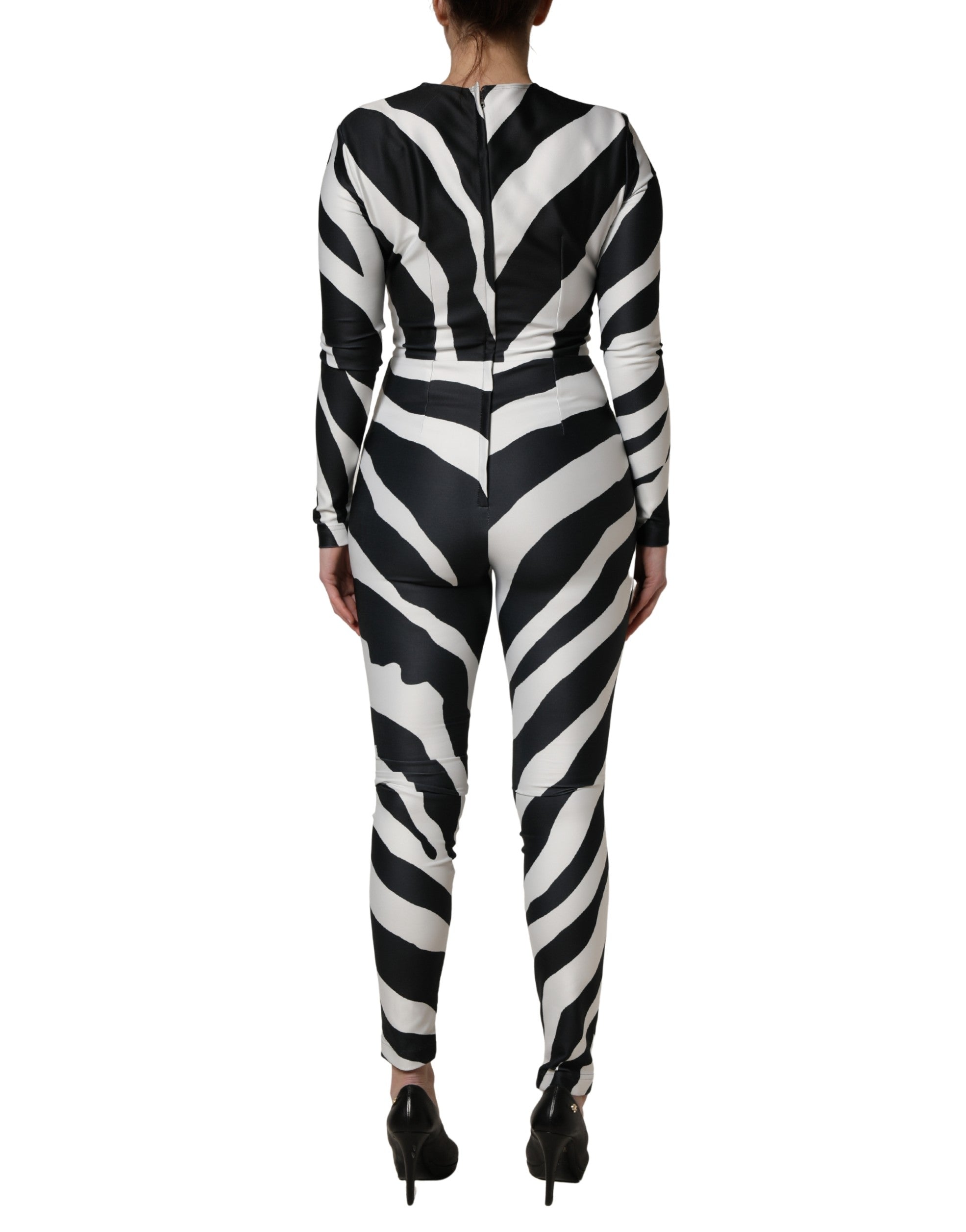 Dolce & Gabbana Black White Polyester Zebra Pattern Jumpsuit