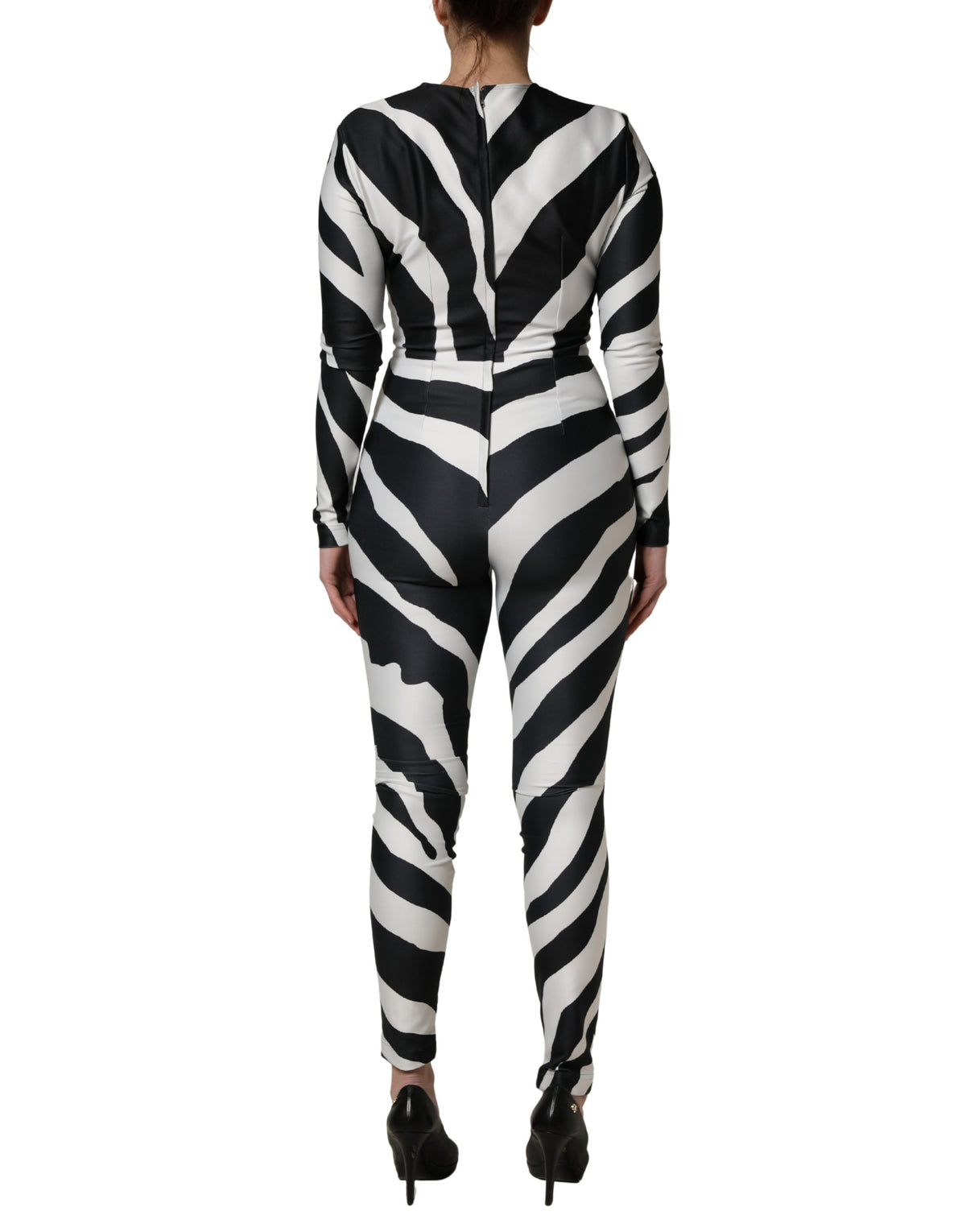 Dolce & Gabbana Black White Polyester Zebra Pattern Jumpsuit