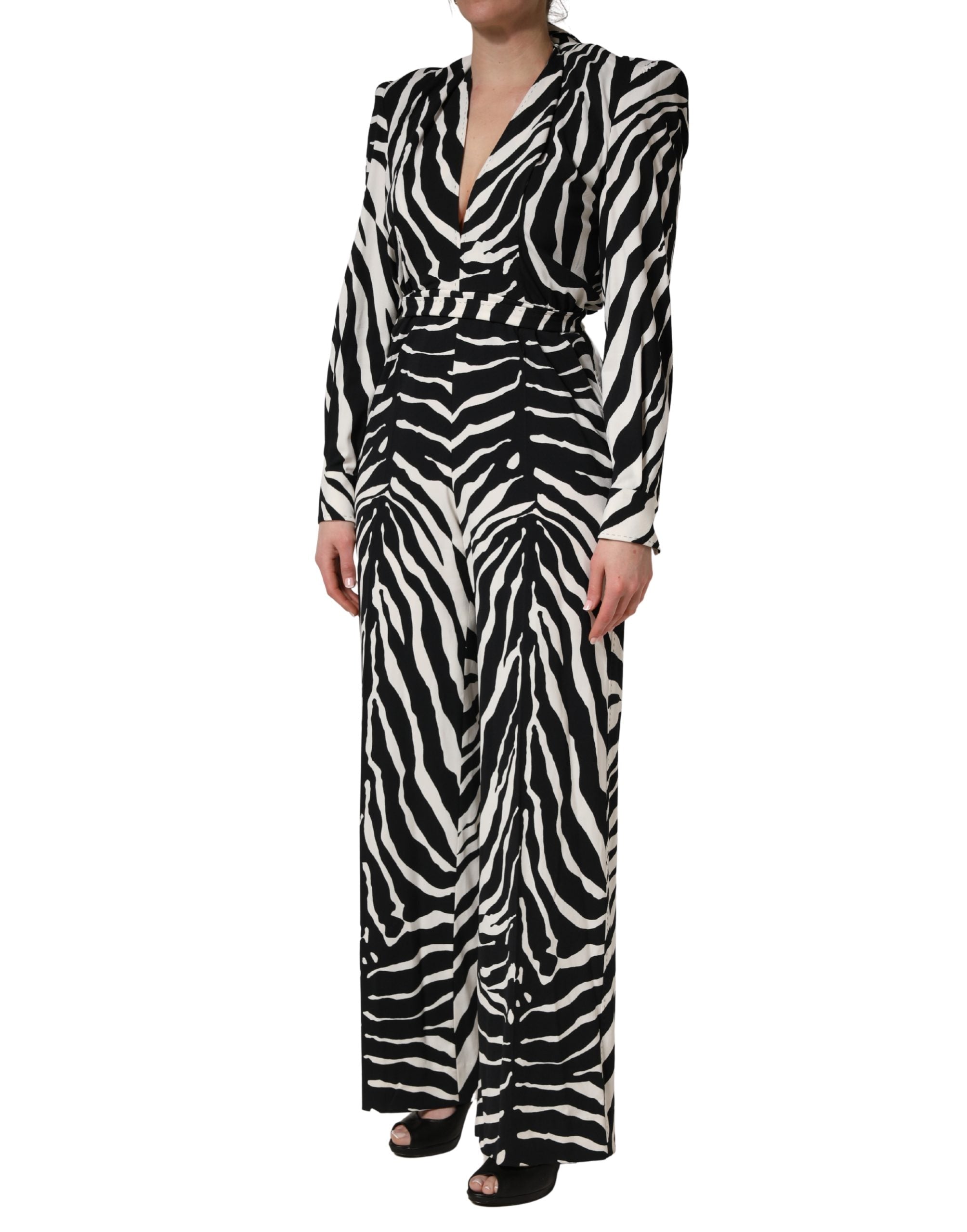 Dolce & Gabbana Black White Viscose Zebra Pattern Jumpsuit