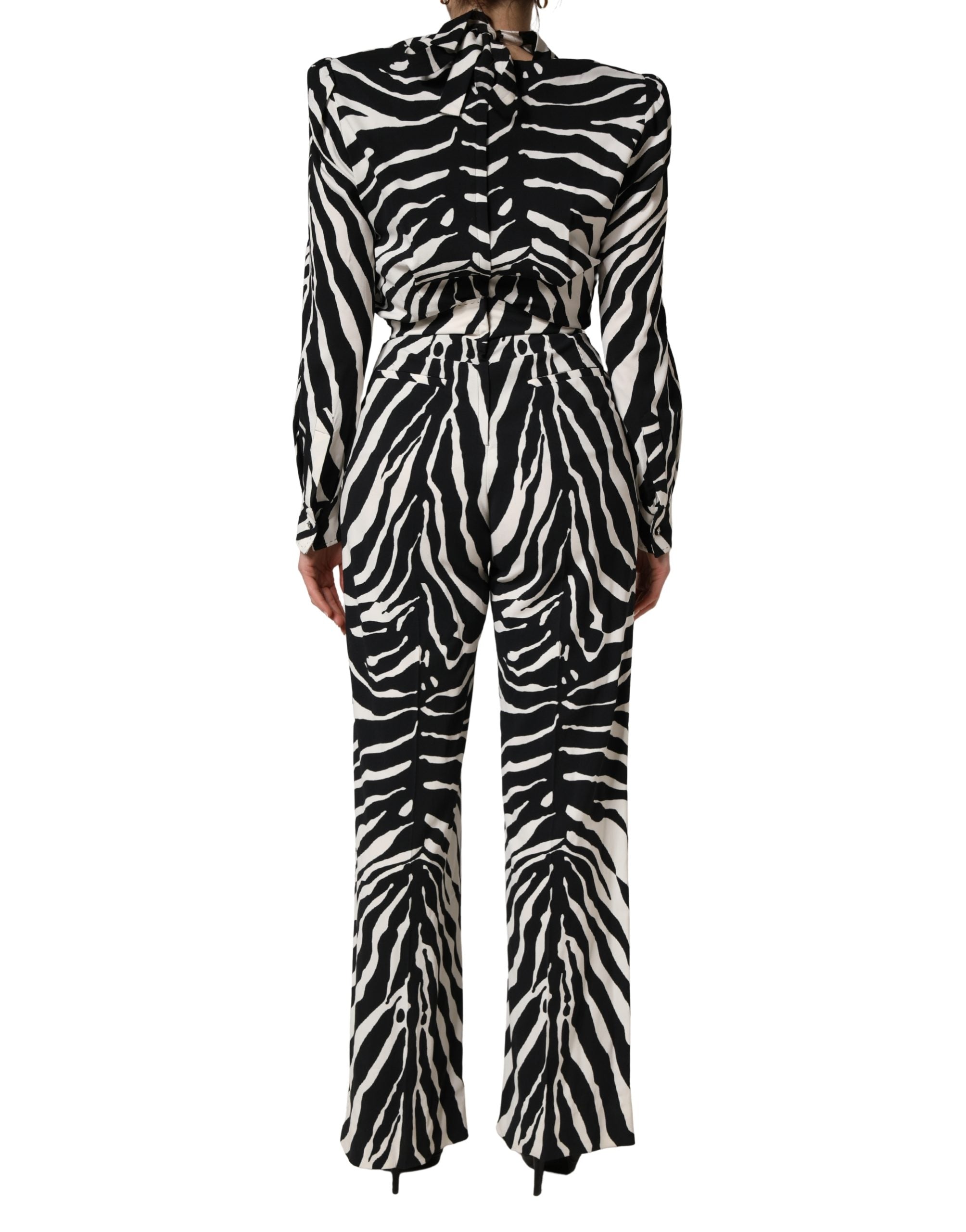 Dolce & Gabbana Black White Viscose Zebra Pattern Jumpsuit