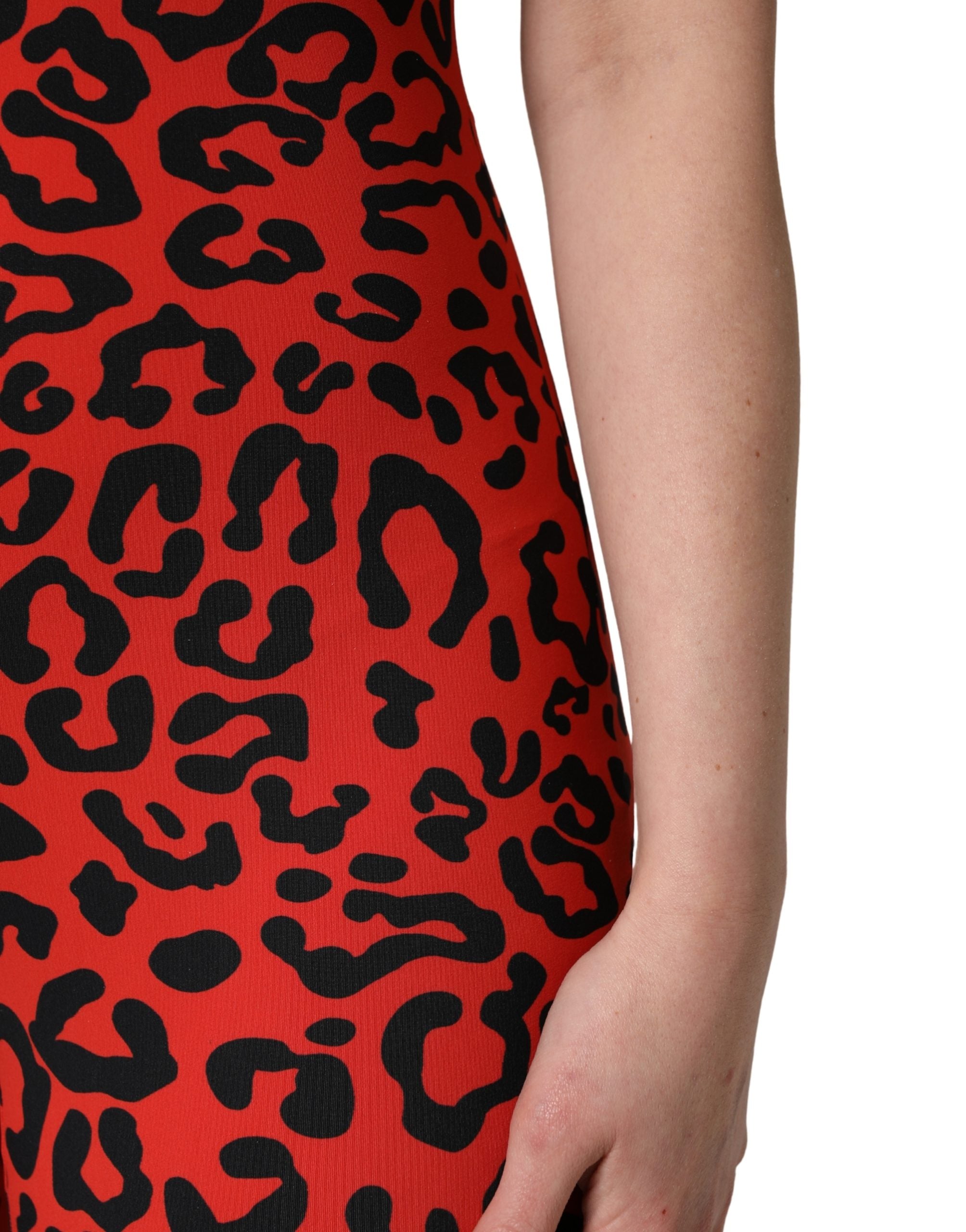 Dolce & Gabbana Black Red Nylon Leopard Pattern Jumpsuit