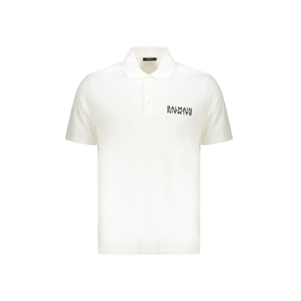 Balmain White Cotton Polo Shirt