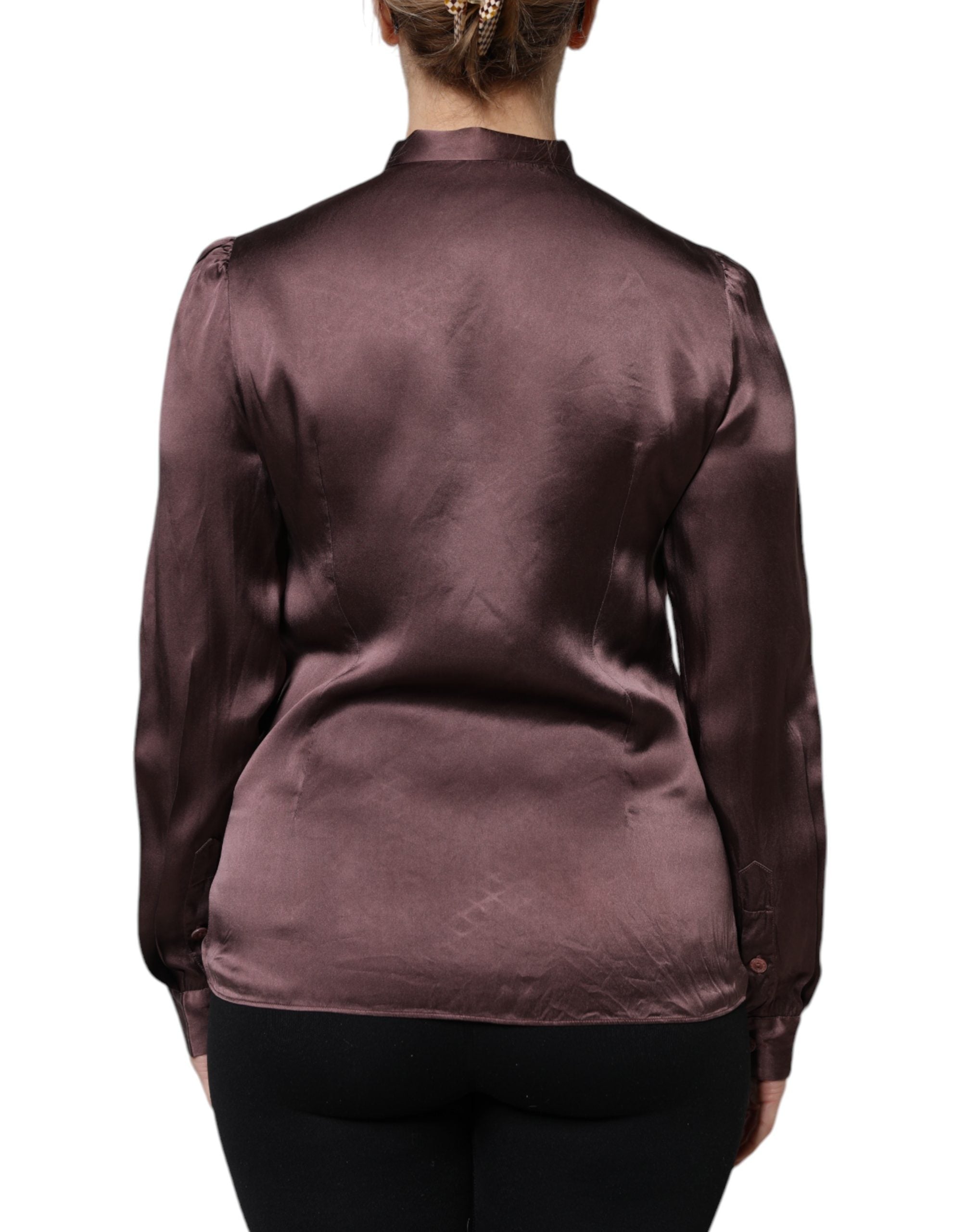 Dolce & Gabbana Violet Satin Long Sleeve Ascot Tie Shirt  Top