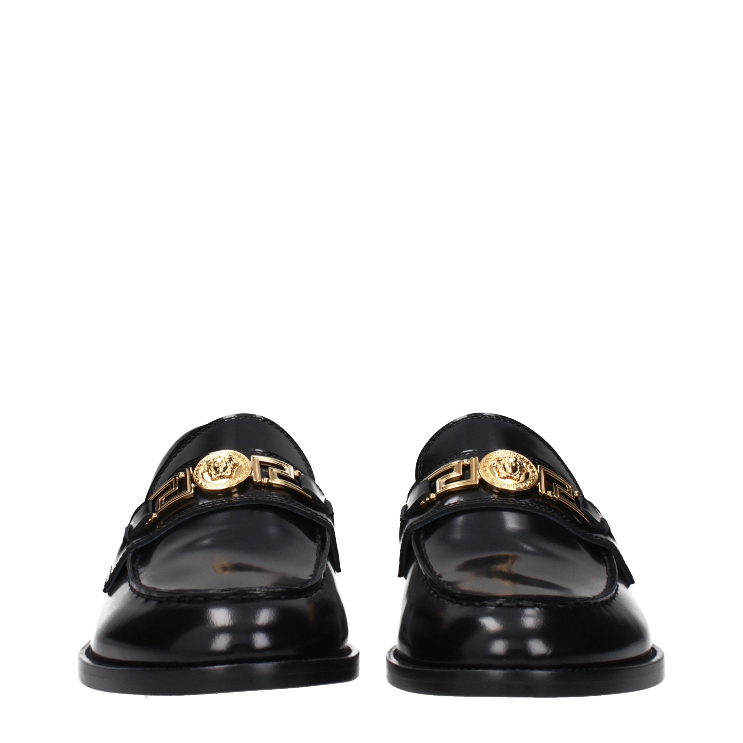 Versace Black Leather Slip-On Loafers