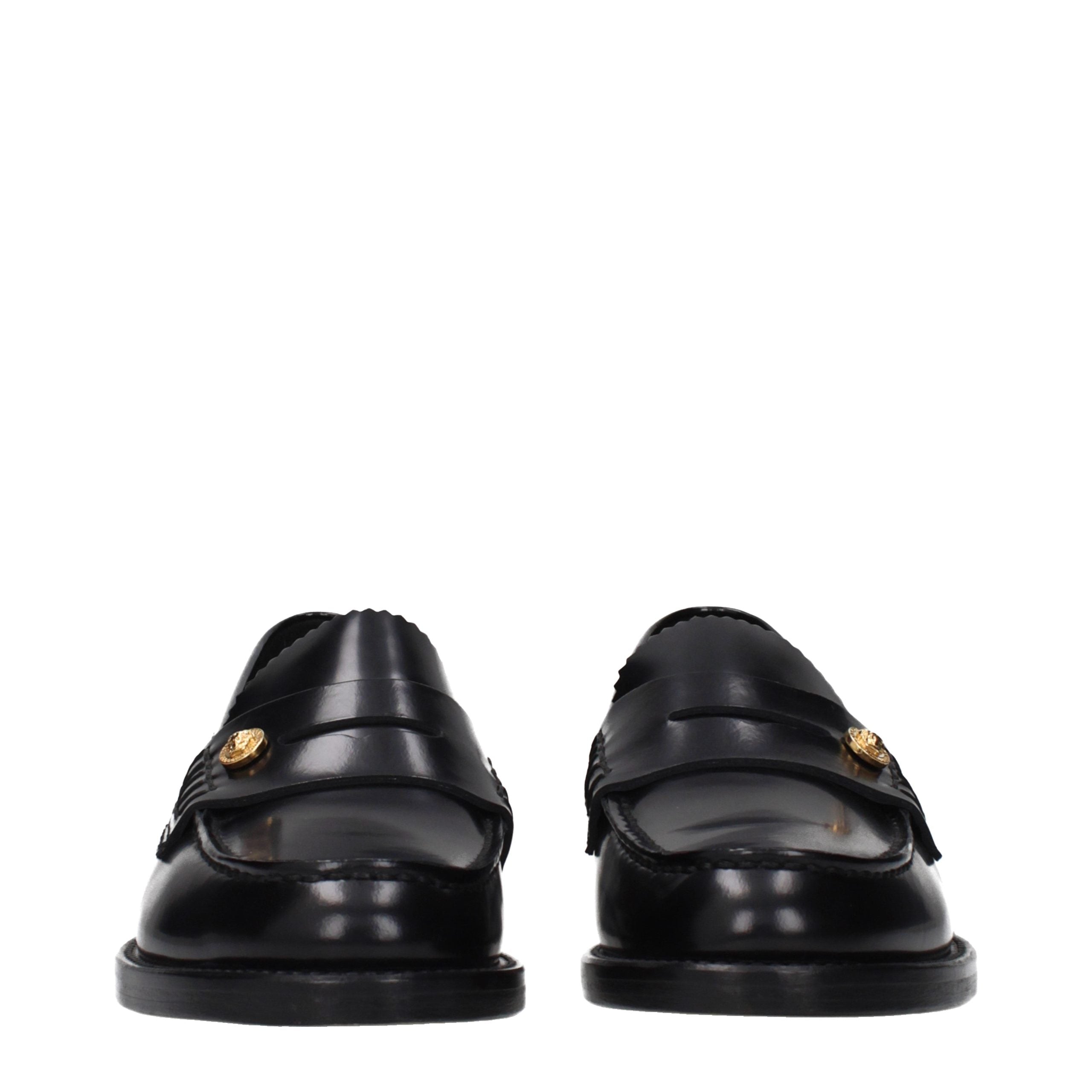 Versace Black Leather Slip-On Loafers