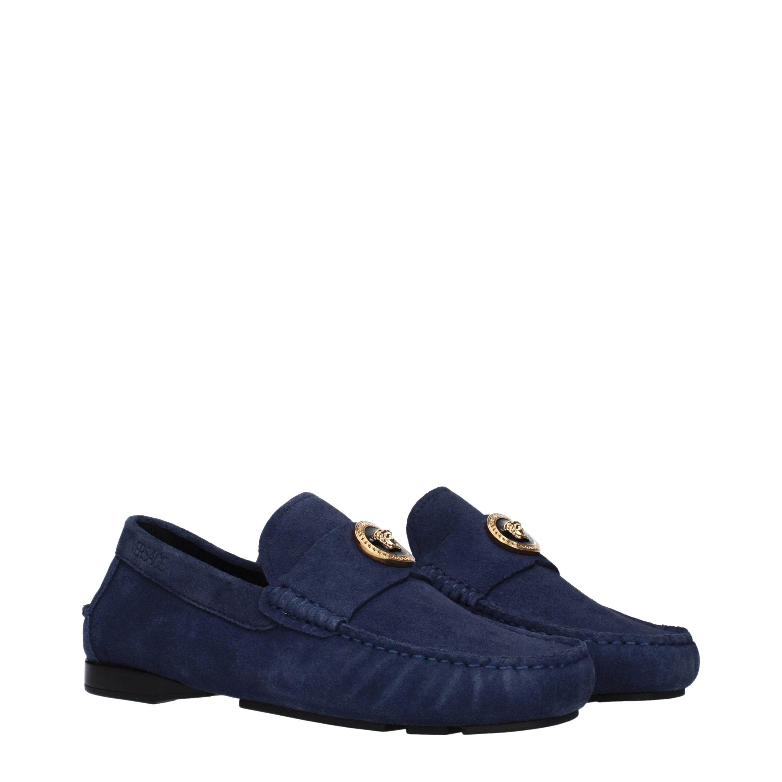 Versace Blue Leather Slip-On Loafers