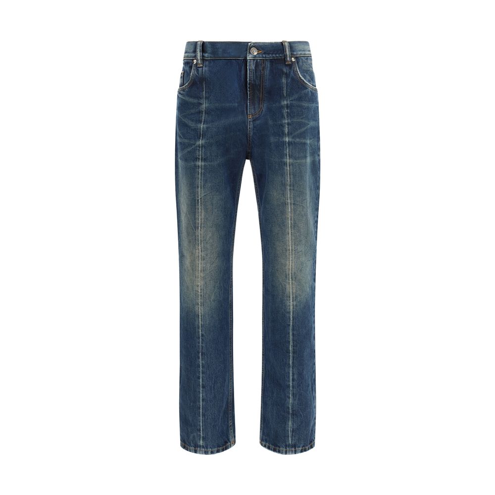 Versace Blue Cotton Straight-Leg Jeans