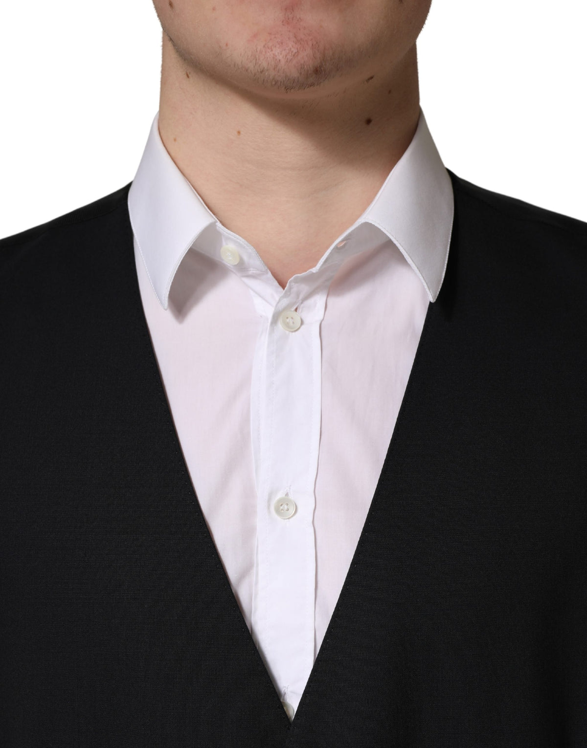 Dolce & Gabbana Black Wool Single Breasted Waistcoat Vest