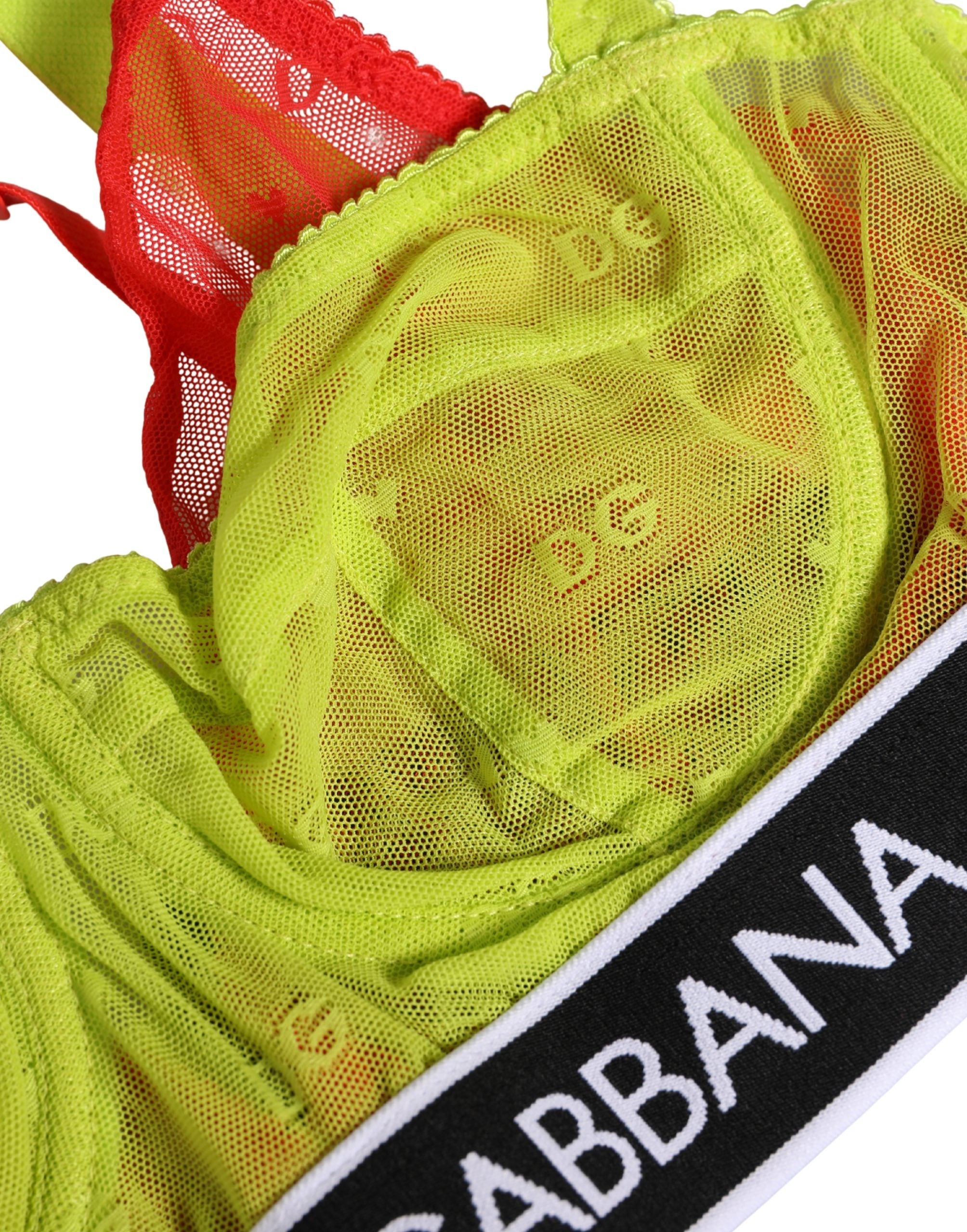 Dolce & Gabbana Yellow Nylon Layered Lace Balconnet Bra Underwear