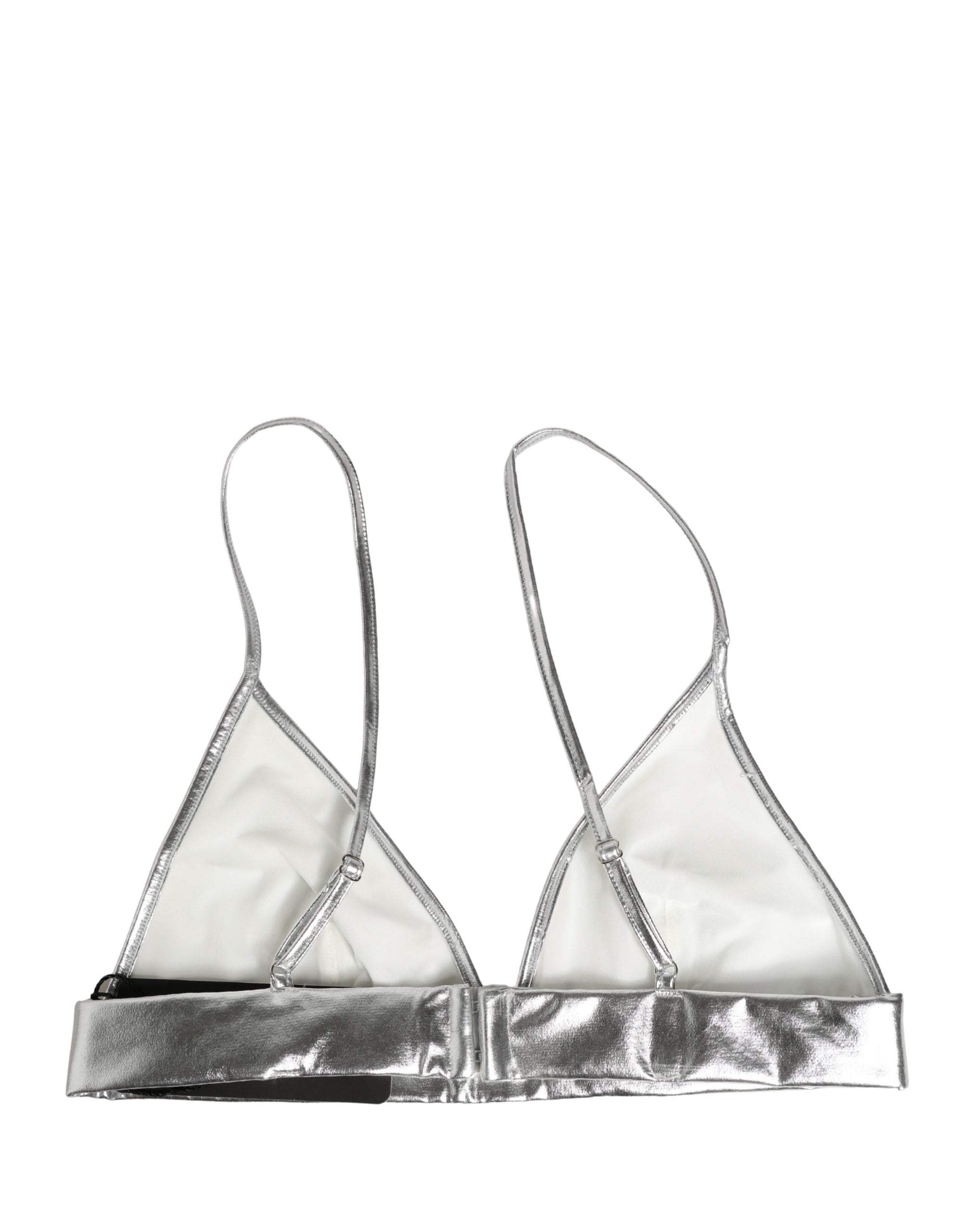 Dolce & Gabbana Metallic Silver Sleeveless Bustier Cropped Top
