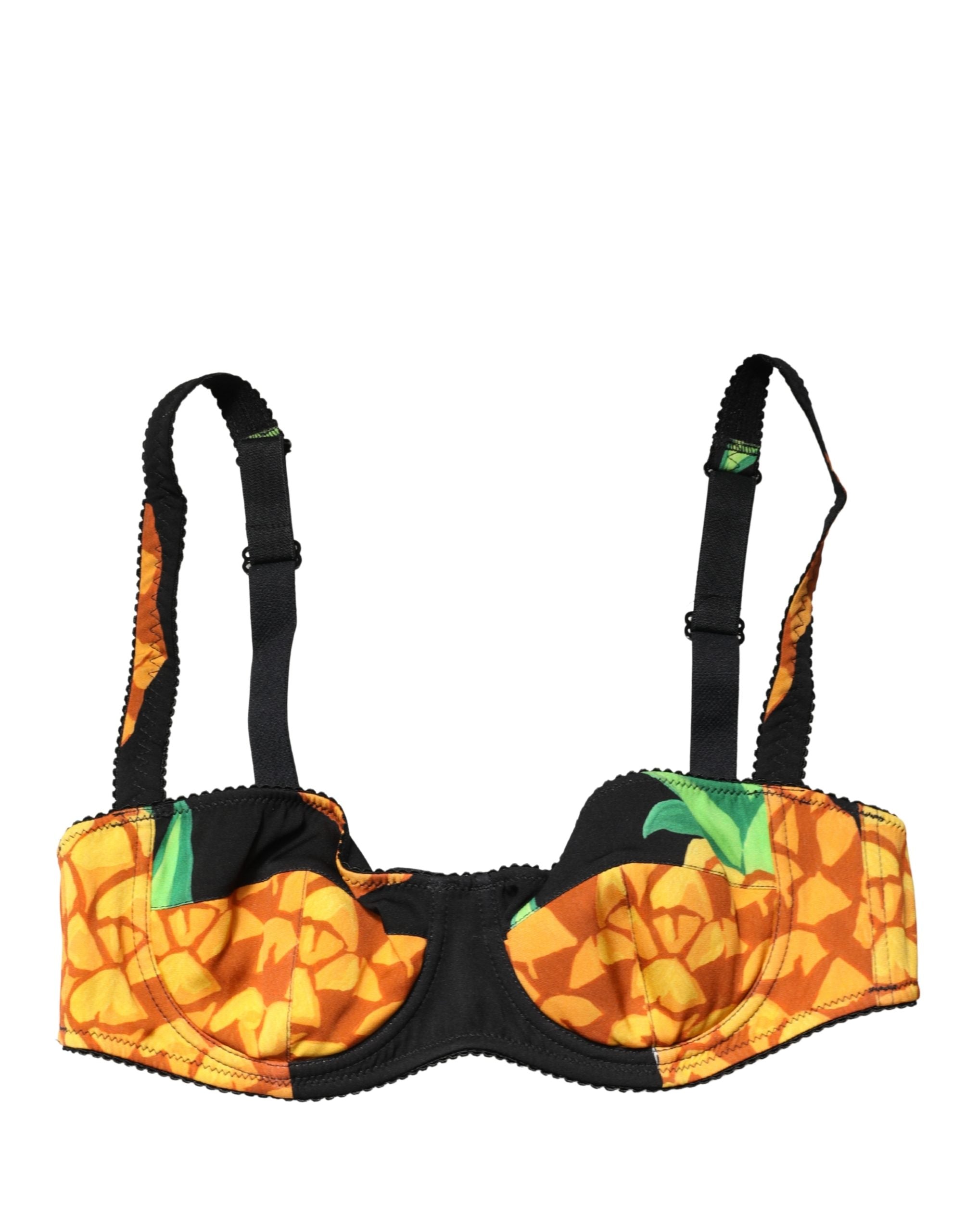 Dolce & Gabbana Black Pineapple Silk Balconette Bra Underwear