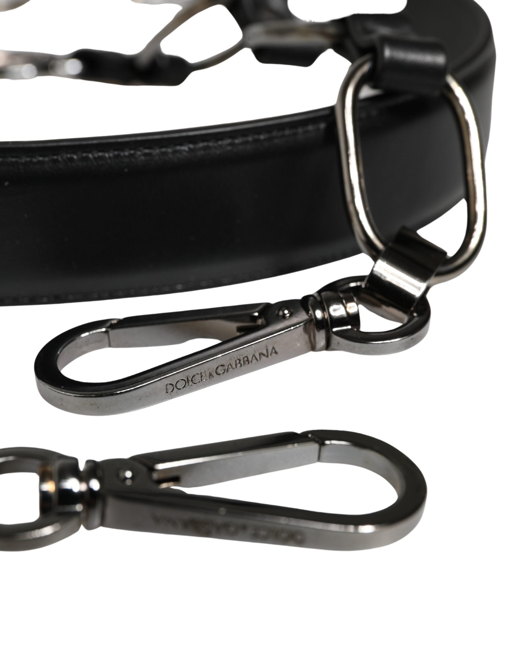 Dolce & Gabbana Black Leather Silver Chain Bag Accessory Shoulder Strap