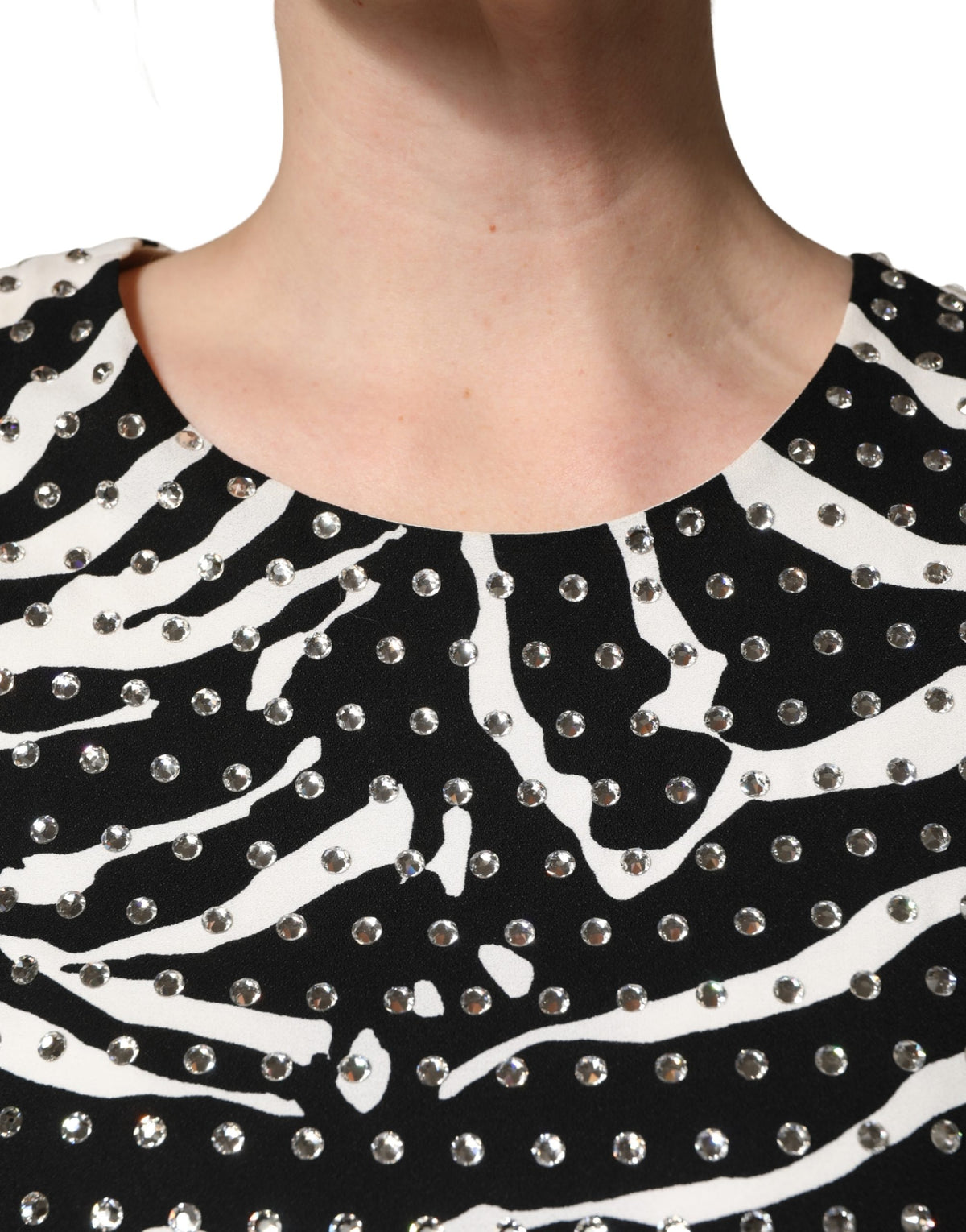 Dolce & Gabbana Black White Zebra Rhinestones Mini Dress