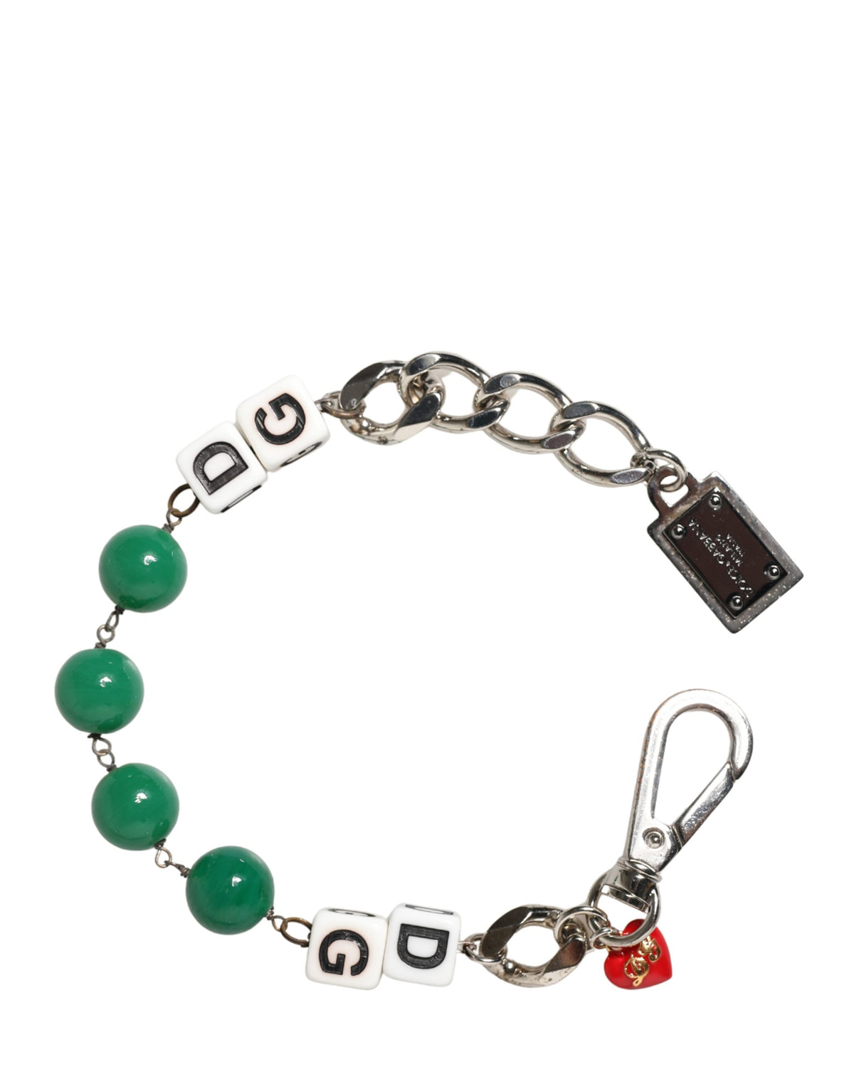 Dolce & Gabbana Silver Brass Chain Dice DG Logo EmbellishedCharm Bracelet