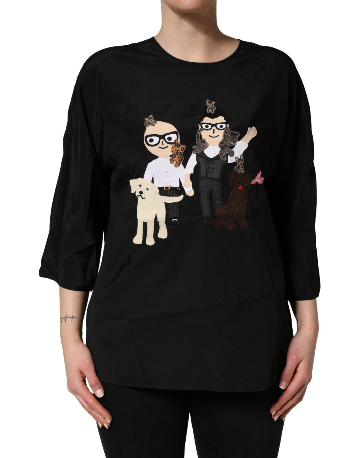 Dolce & Gabbana Black #dgfamily Silk Blouse Top