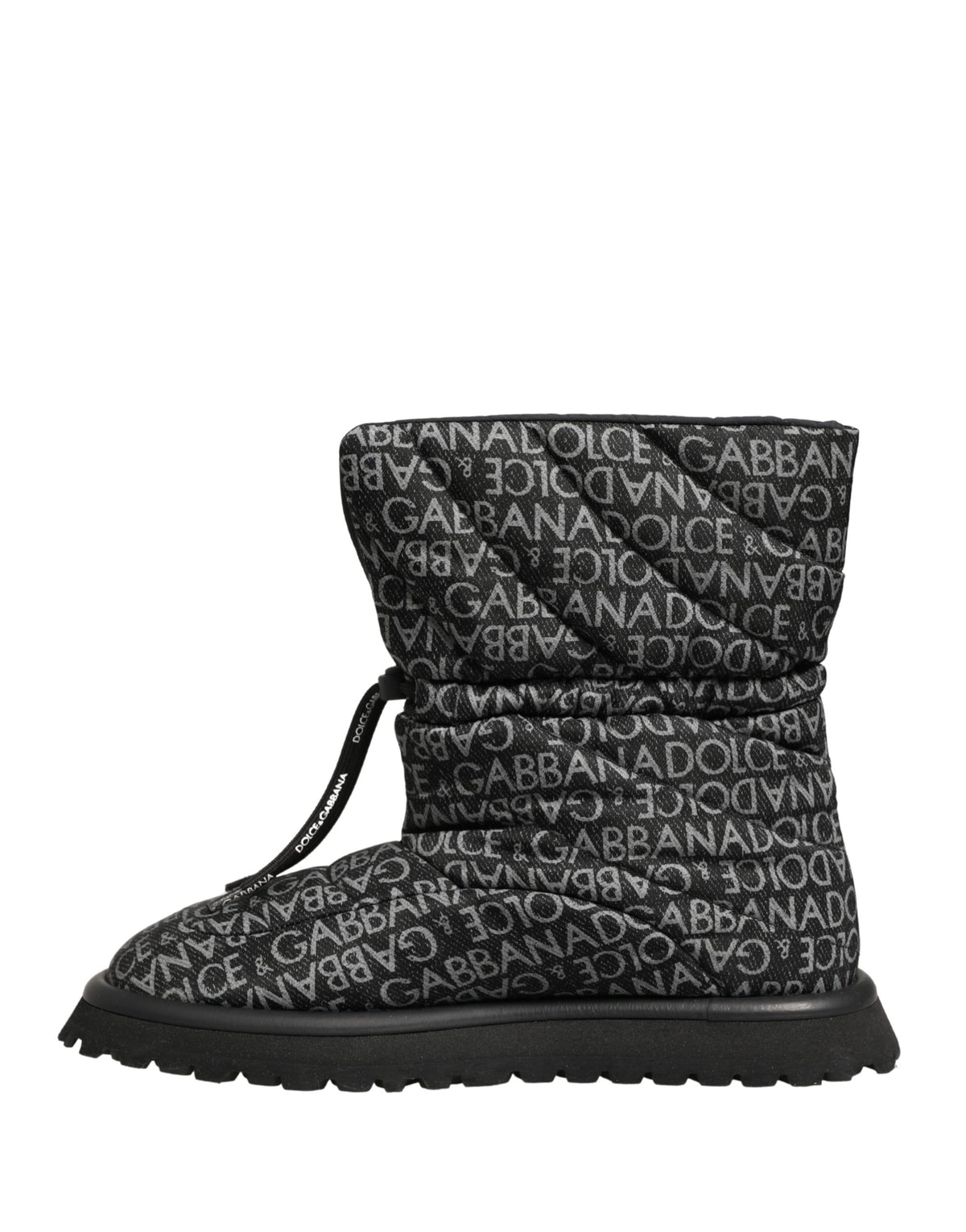 Dolce & Gabbana Black Logo Print Lace Up Snow Boots Shoes