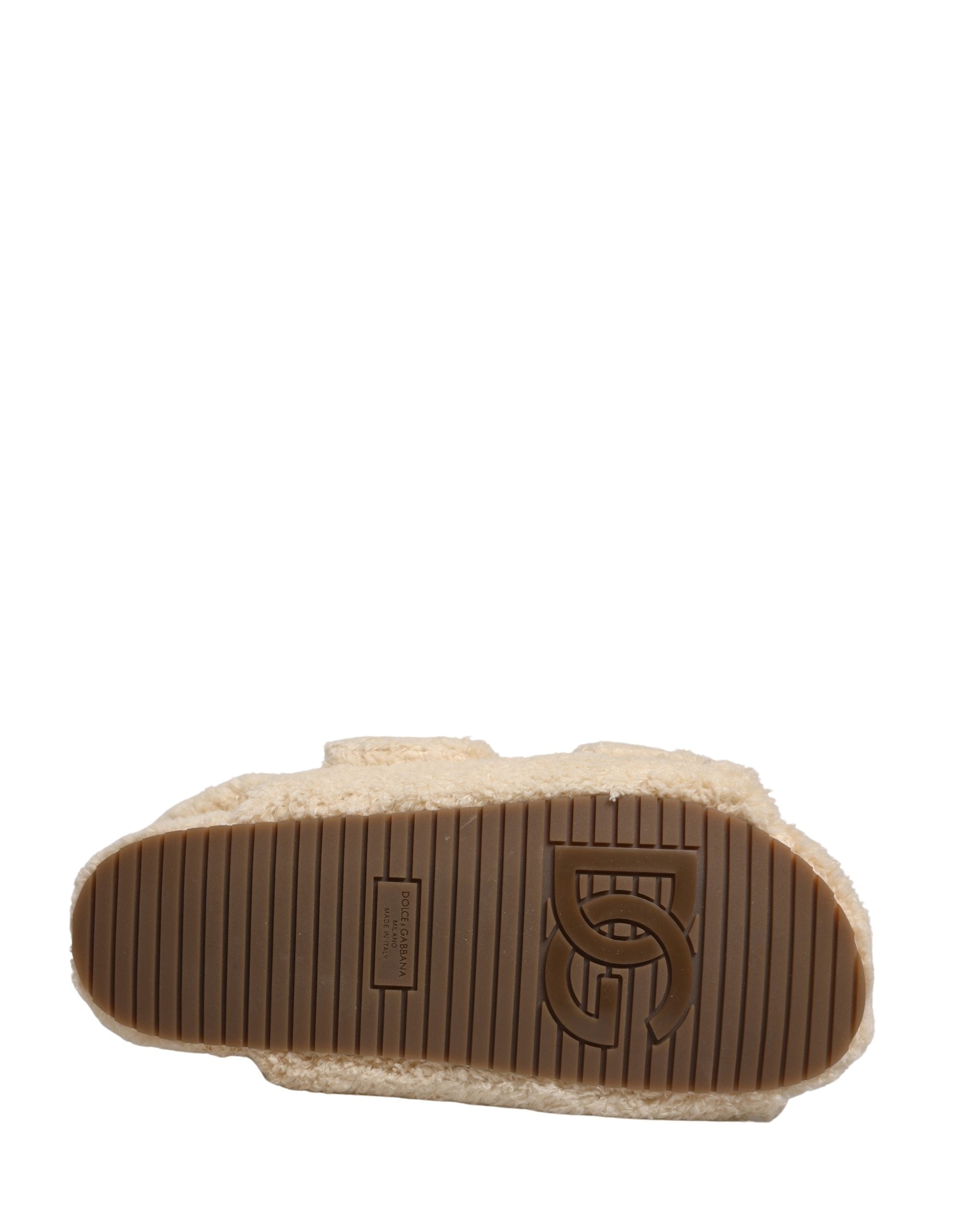 Dolce & Gabbana Beige Faux Fur Slides Men Flats Sandals Shoes