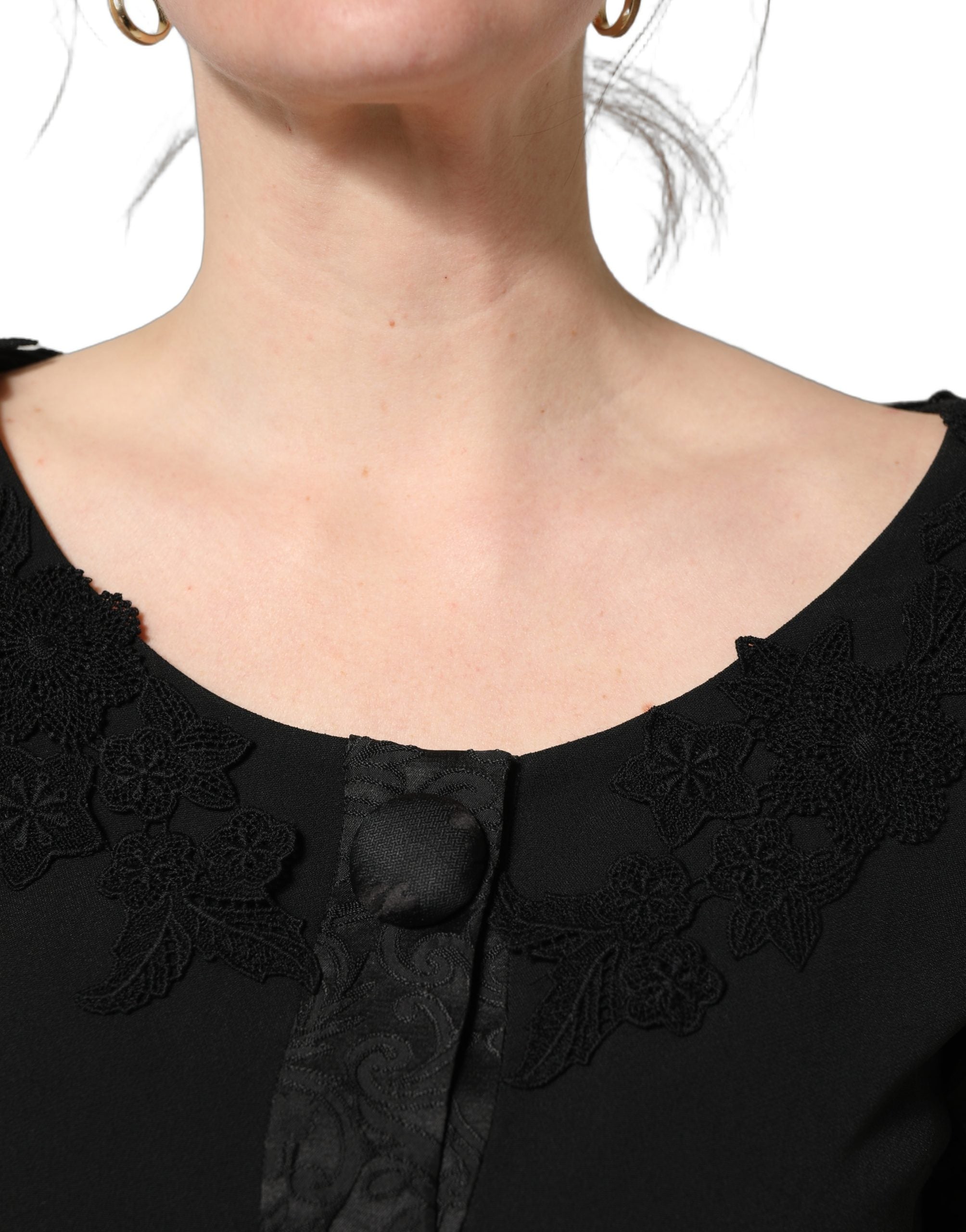 Dolce & Gabbana Dark Gray Button Fastening Lace Trimmed Blazer Jacket