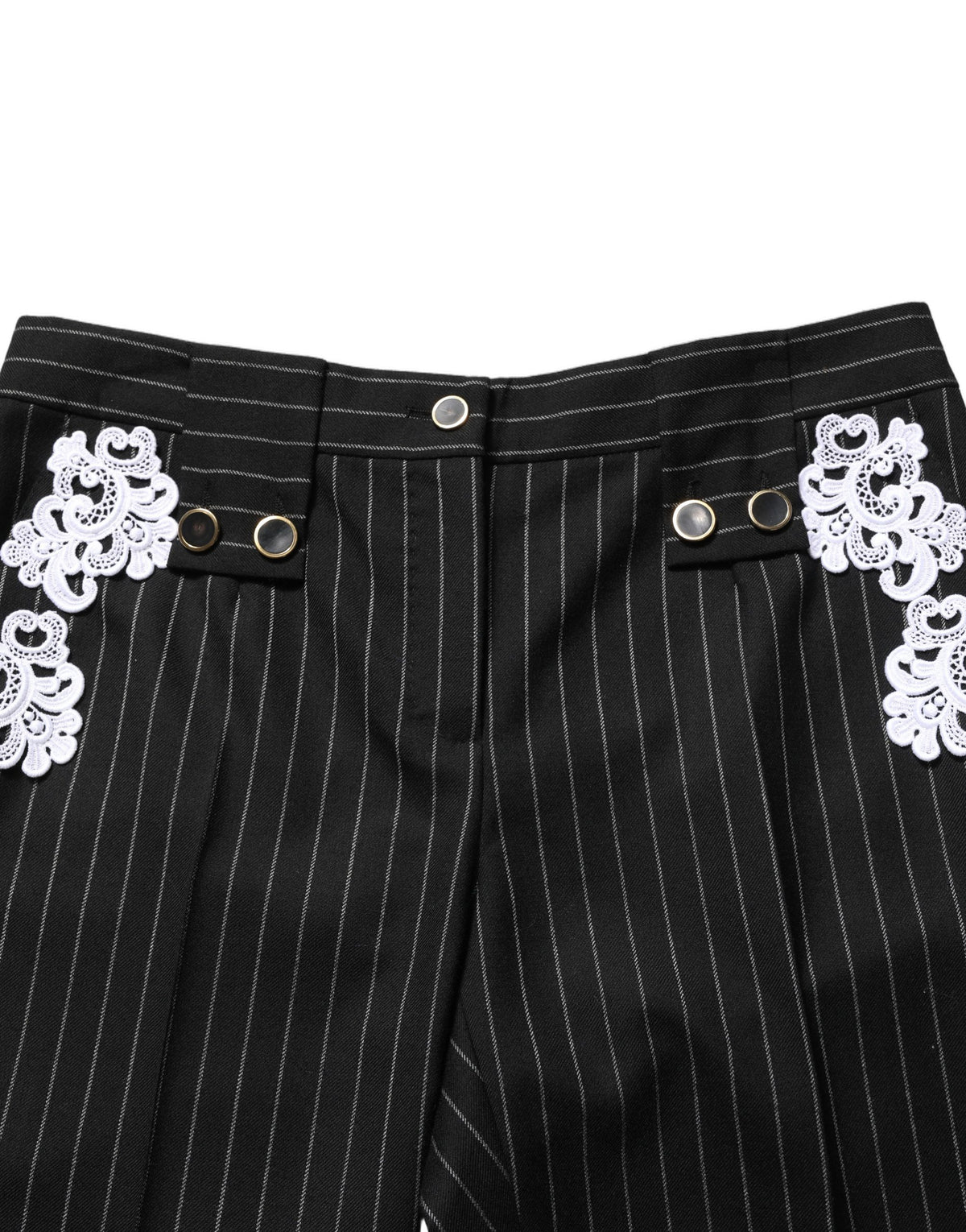 Dolce & Gabbana Black Lace Applique Pinstripe Cropped Pants