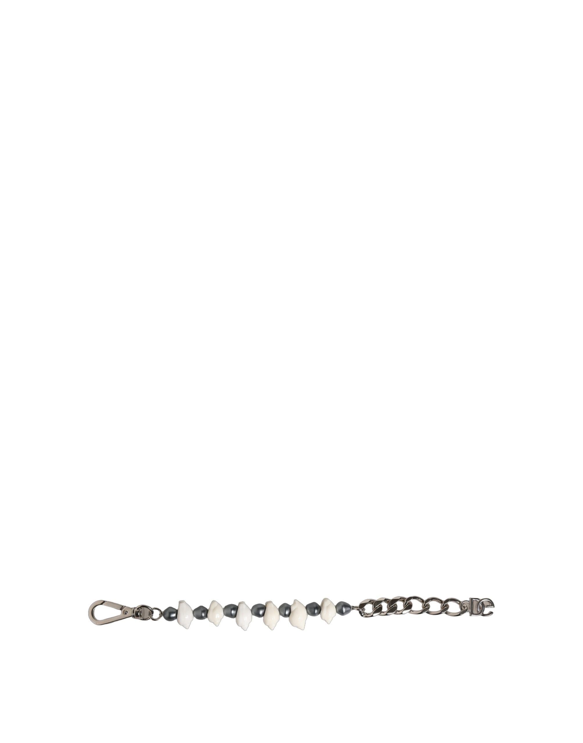 Dolce & Gabbana Silver Tone Brass Beaded Shell DG Logo Pendant Bracelet