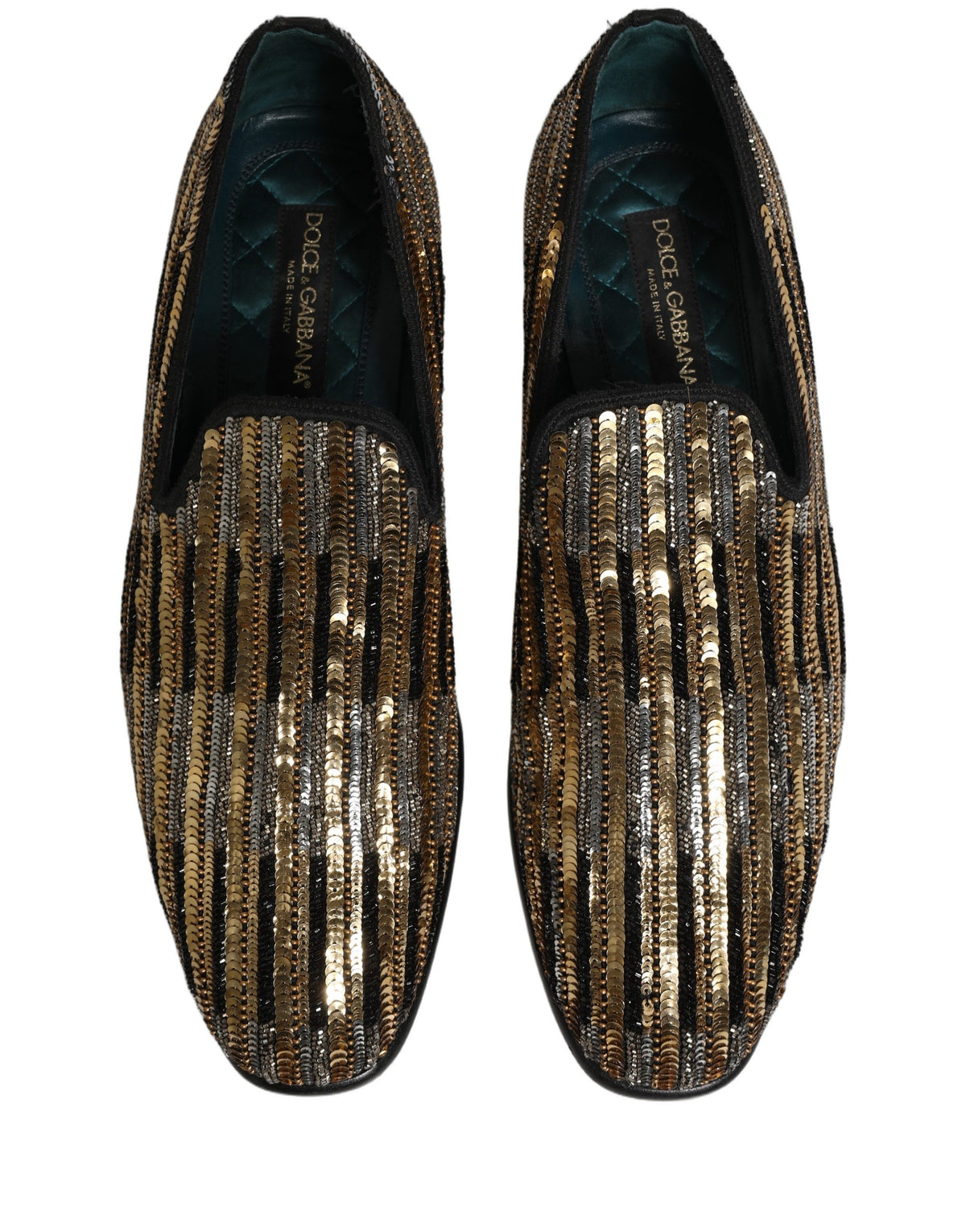 Dolce & Gabbana Gold Striped Sequin Embellished Loafer Shoes