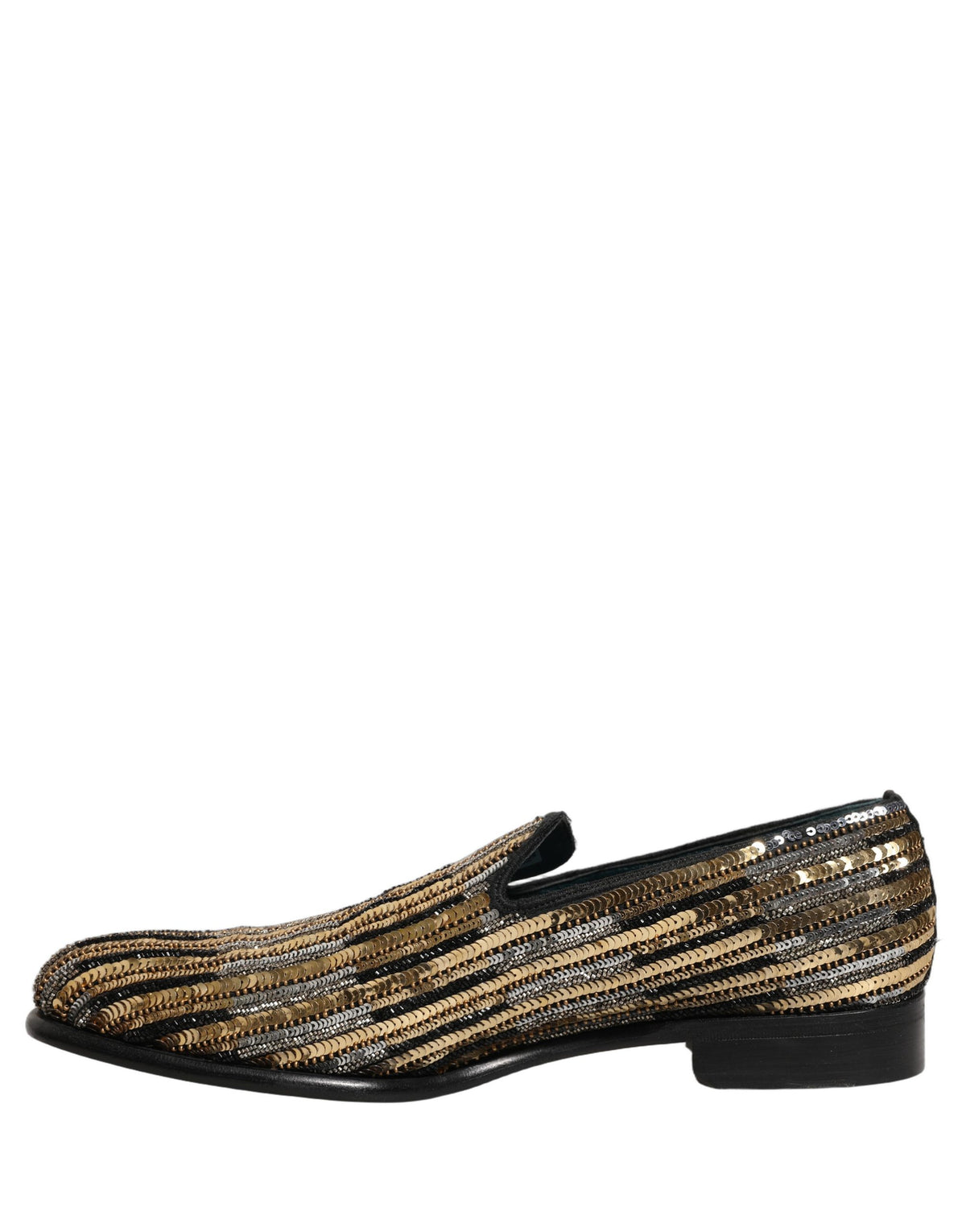 Dolce & Gabbana Gold Striped Sequin Embellished Loafer Shoes