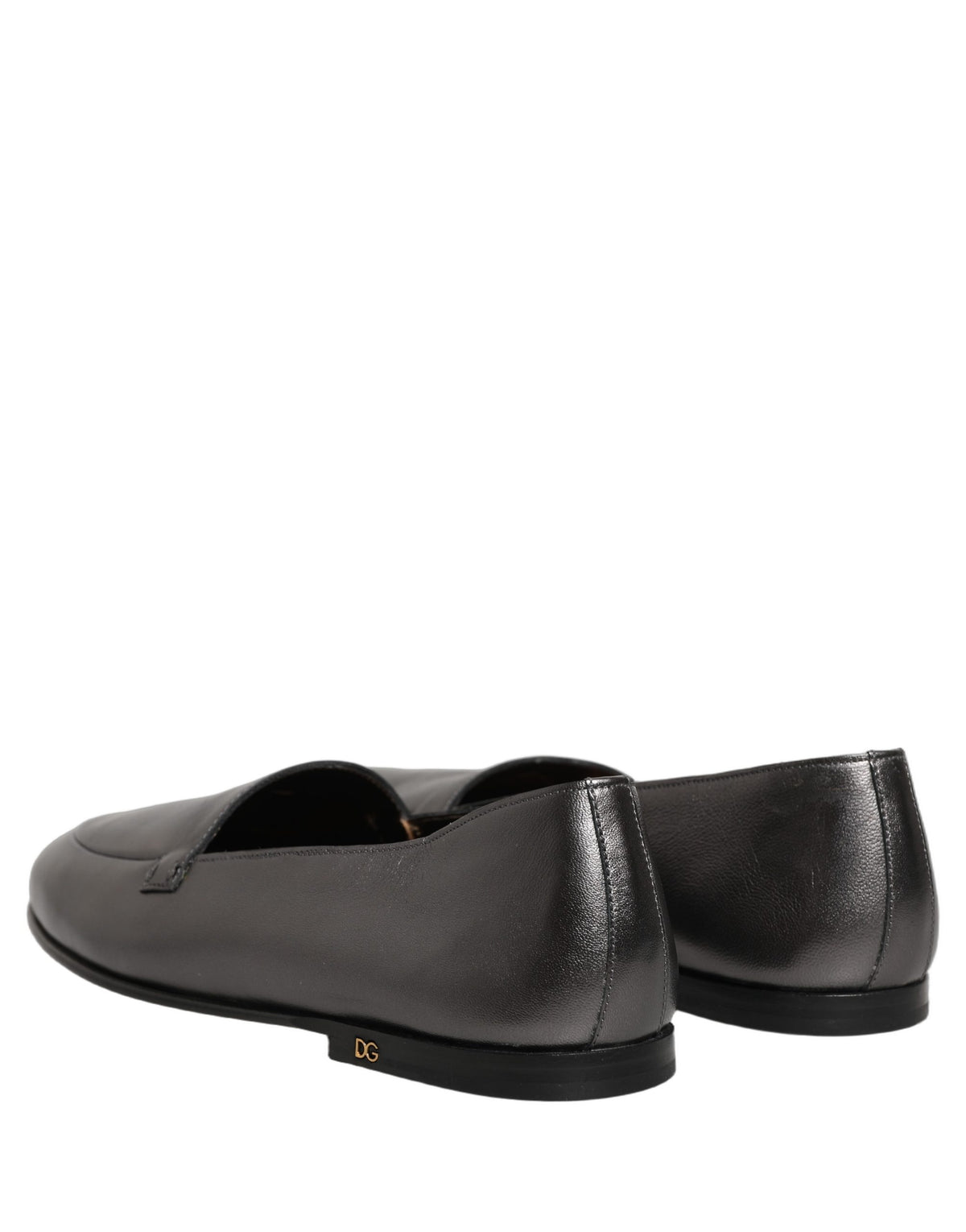 Dolce & Gabbana Silver Leather DG Logo Slip On Loafers Shoes