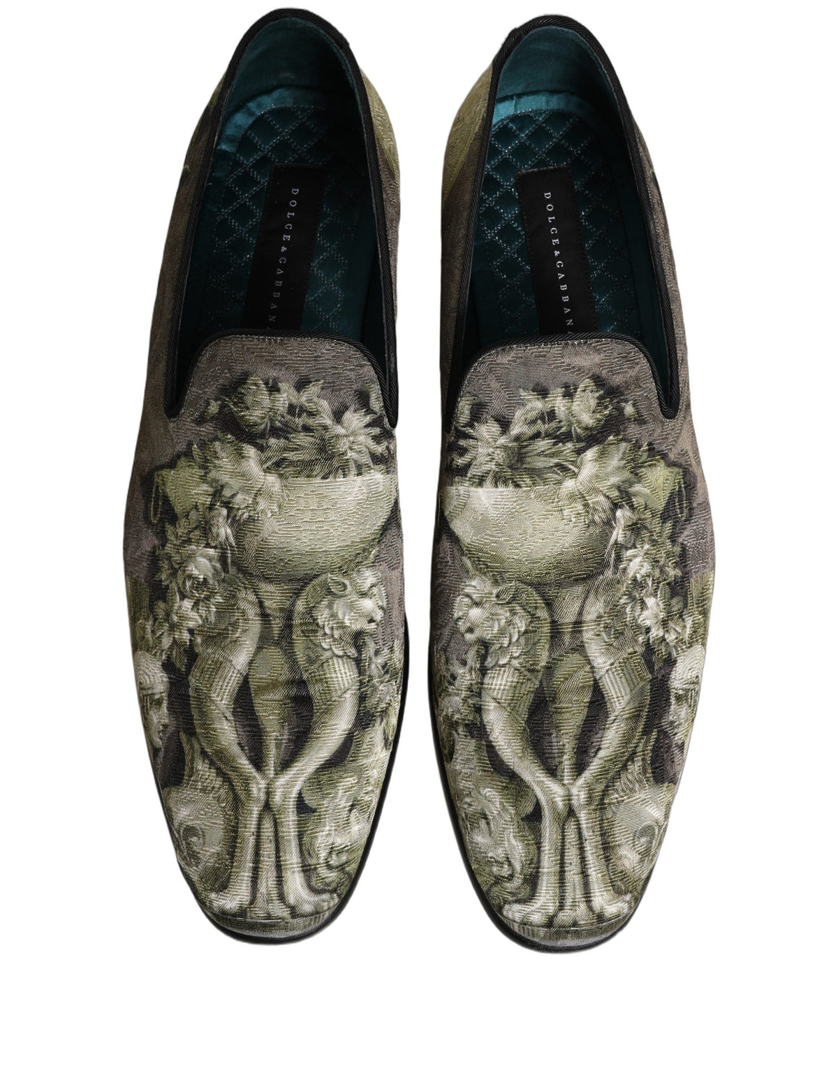 Dolce & Gabbana Brown Baroque Print Slip On Loafers Shoes