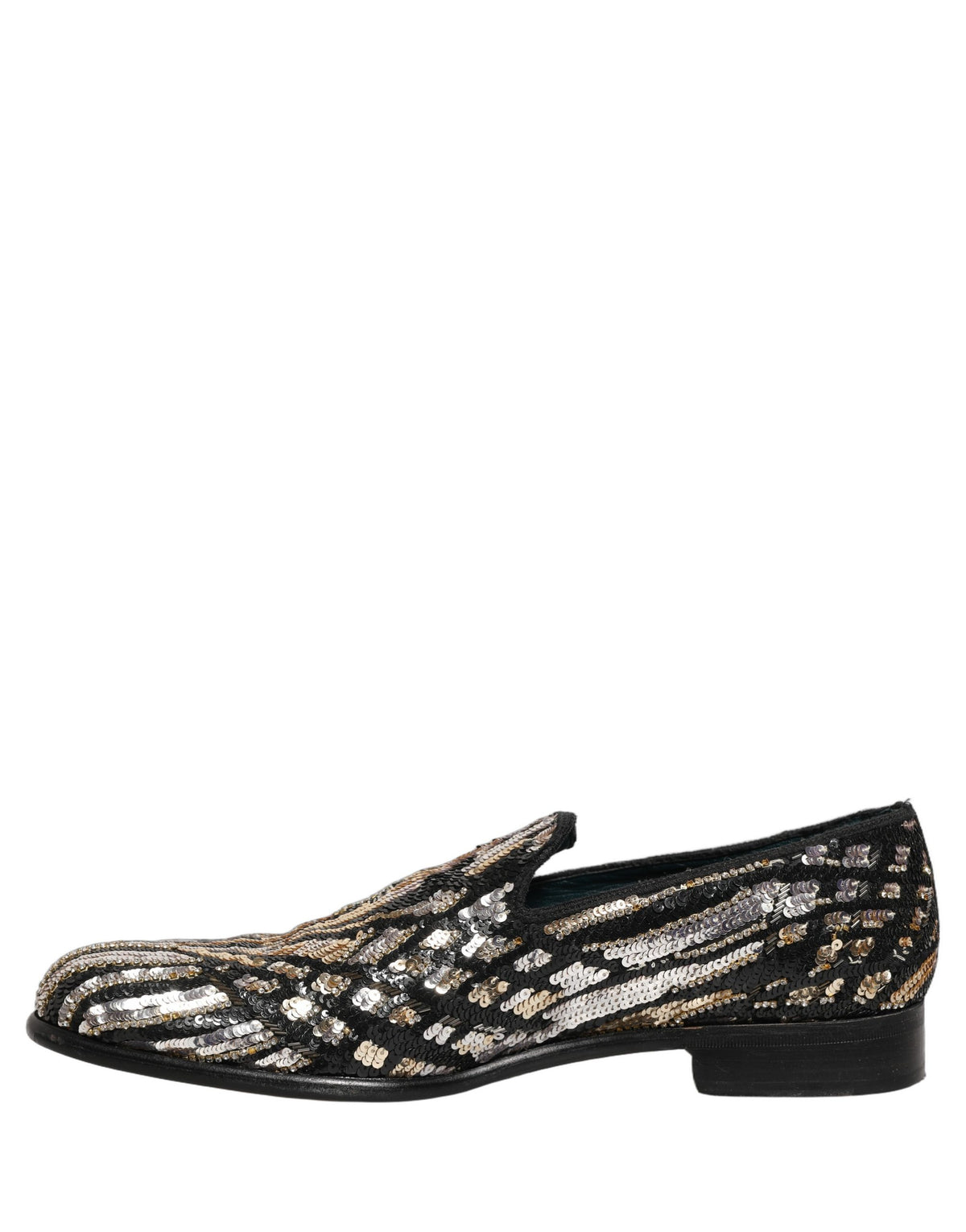 Dolce & Gabbana Gold Striped Sequin Embellished Loafer Shoes