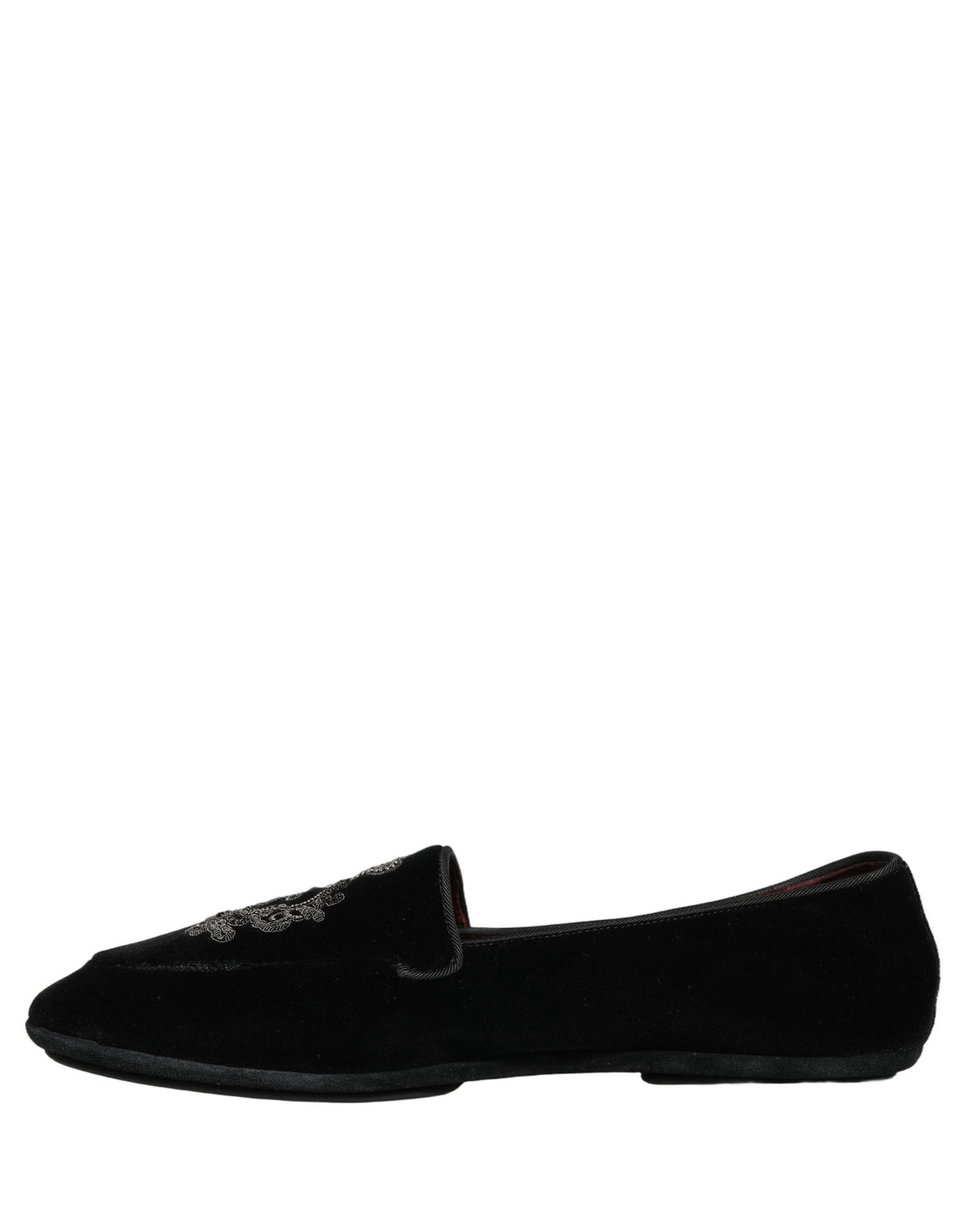 Dolce & Gabbana Black Velvet Crown Embroidery Loafers Shoes