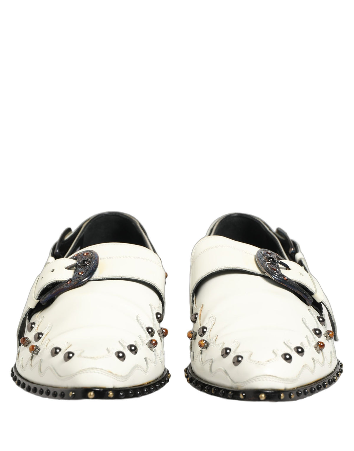 Dolce & Gabbana White Studded Formal Dress Monk Strap Shoes