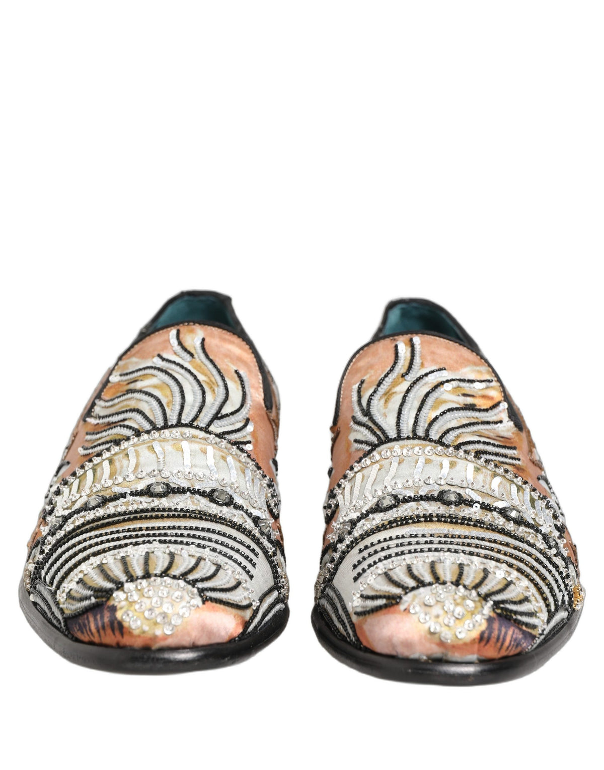 Dolce & Gabbana Multicolor Brocade Sequin Dress Loafers Shoes