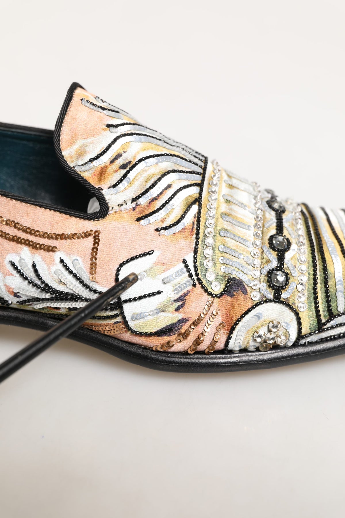 Dolce & Gabbana Multicolor Brocade Sequin Dress Loafers Shoes