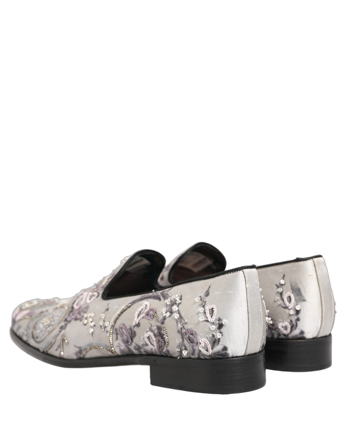 Dolce & Gabbana White Sequined Formal Slip On Loafers Shoes