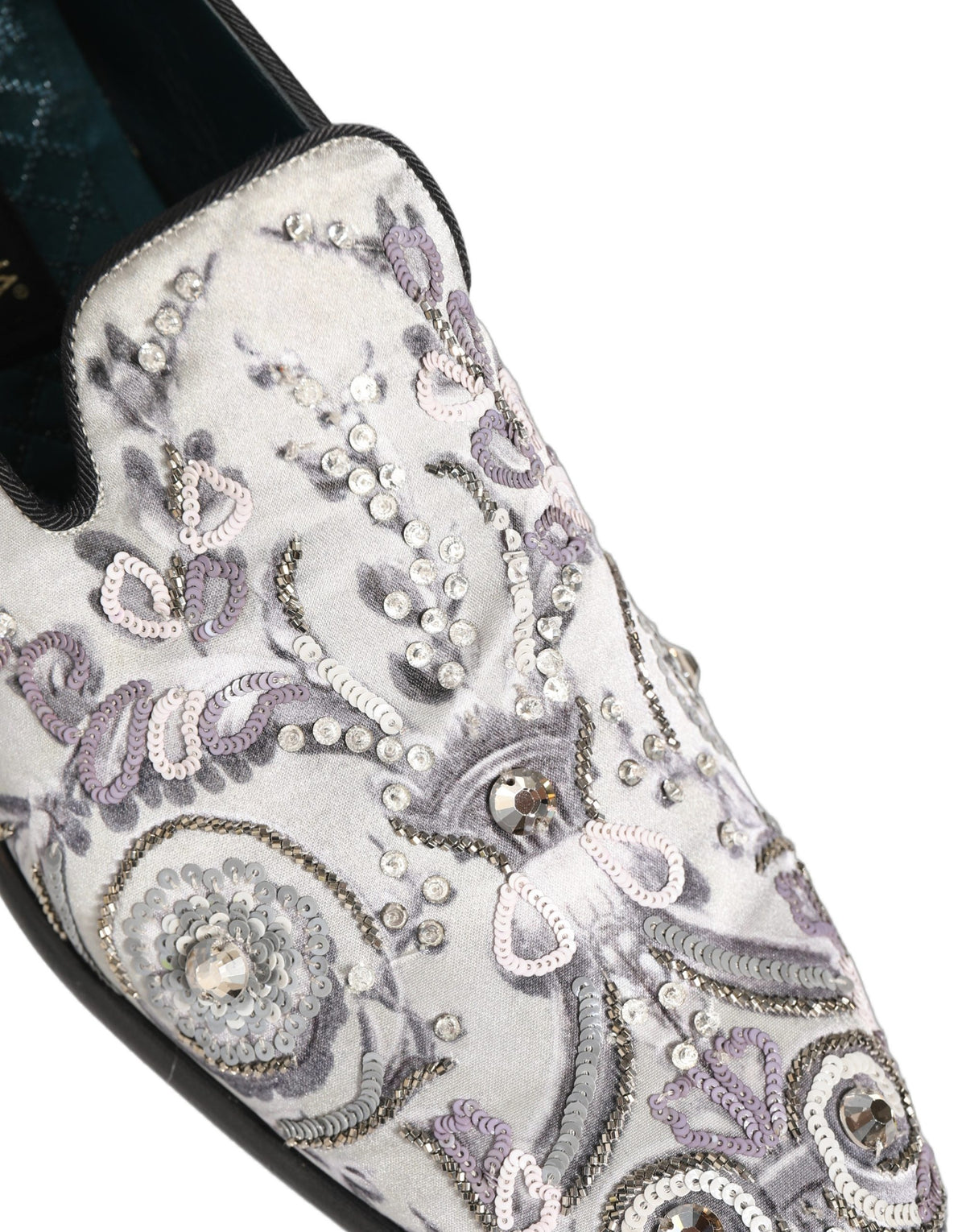 Dolce & Gabbana White Sequined Formal Slip On Loafers Shoes