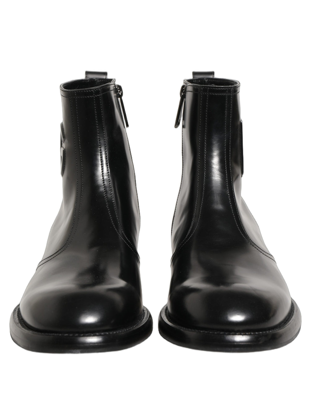 Dolce & Gabbana Black Leather Embossed Logo Ankle Boots Shoes