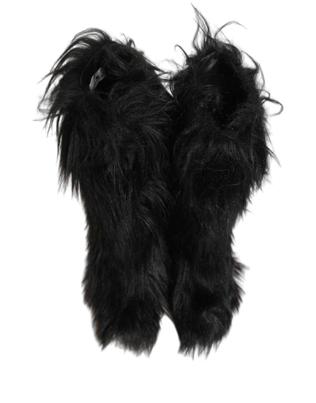 Dolce & Gabbana Black Faux Fur Mid Calf Winter Boots Shoes