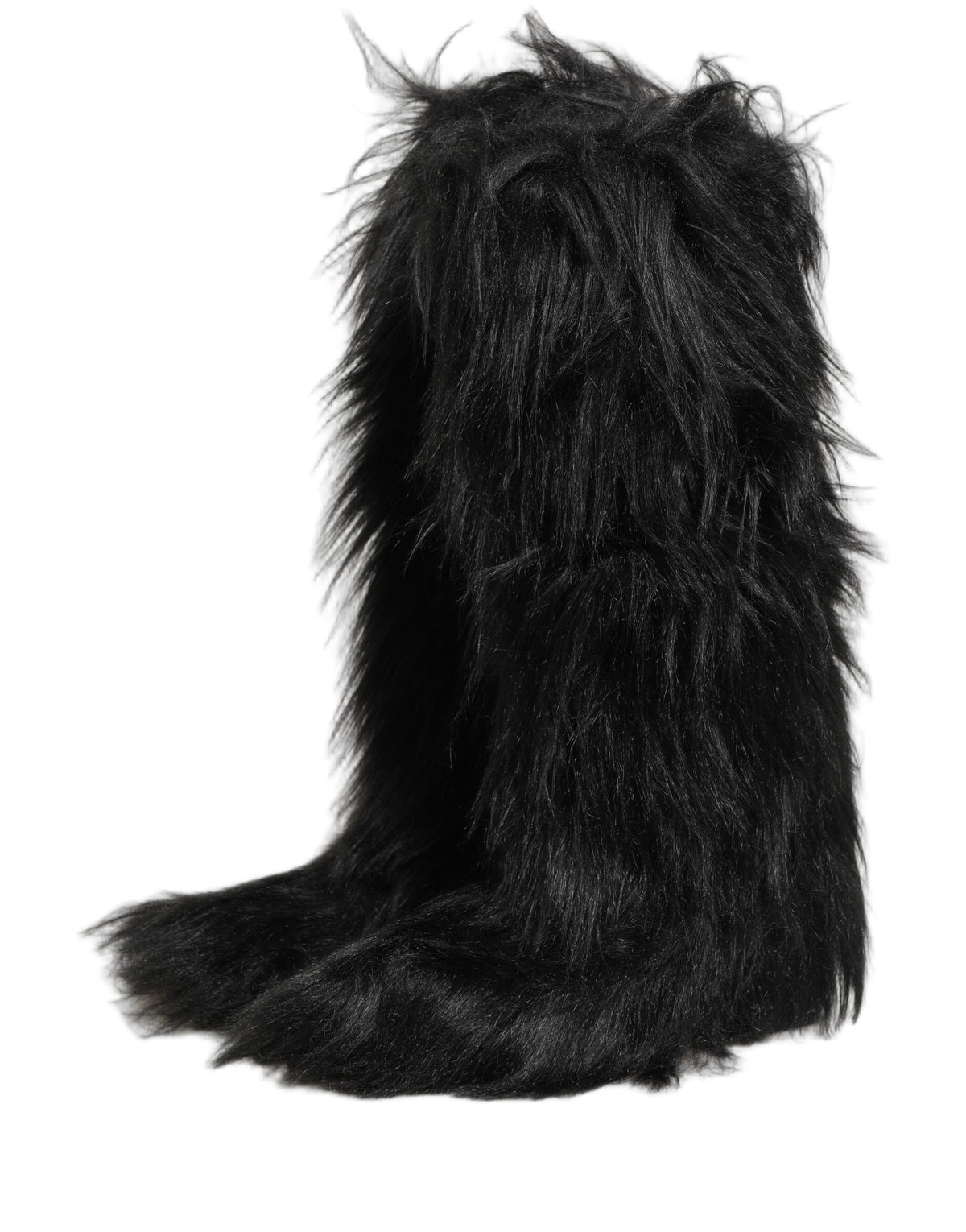 Dolce & Gabbana Black Faux Fur Mid Calf Winter Boots Shoes