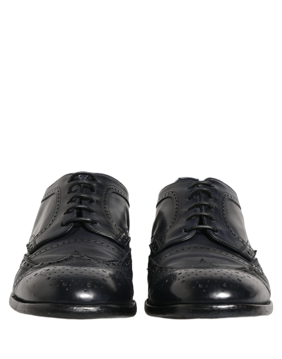 Dolce & Gabbana Blue Leather Derby Wingtip Formal Shoes
